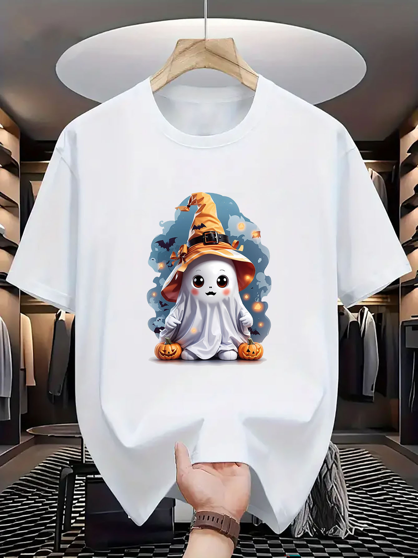 Linen Shirt Breathable - Halloween Cute Ghost Wizard Pumpkin Print