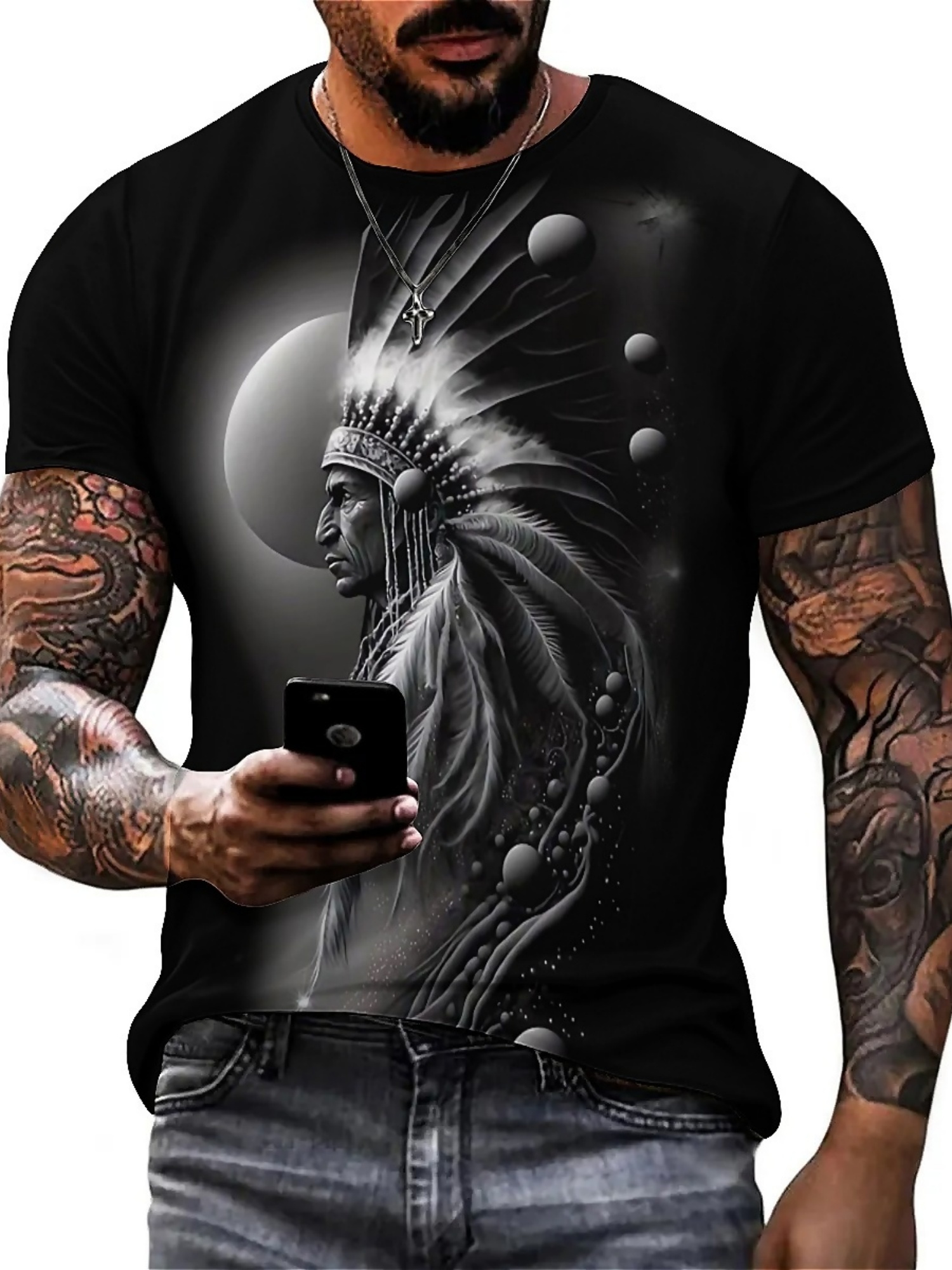 Tee Graphic Print - Men's 3D Printed Tribal Chieftain Graphic