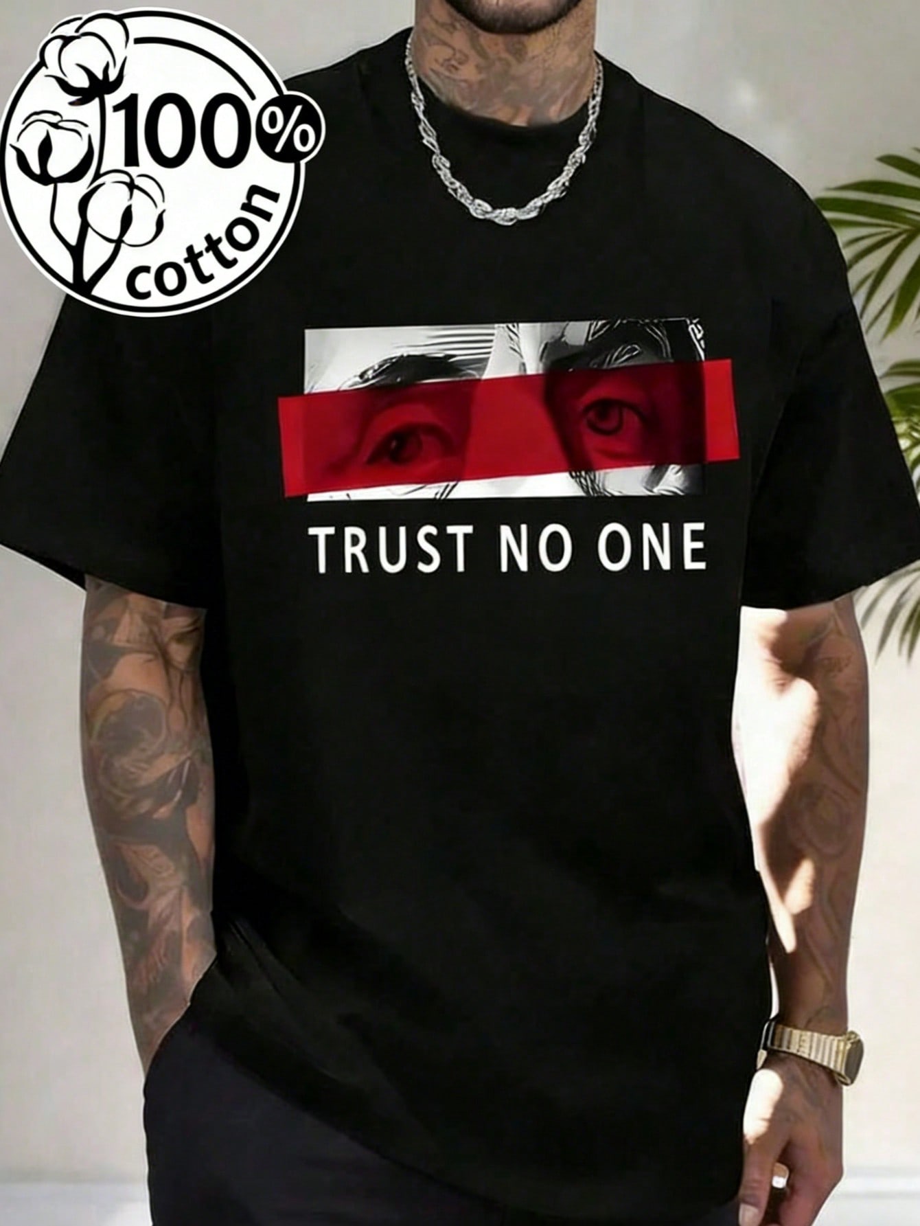 Tee Graphic Print - Black Cotton Graphic Tee with Bold