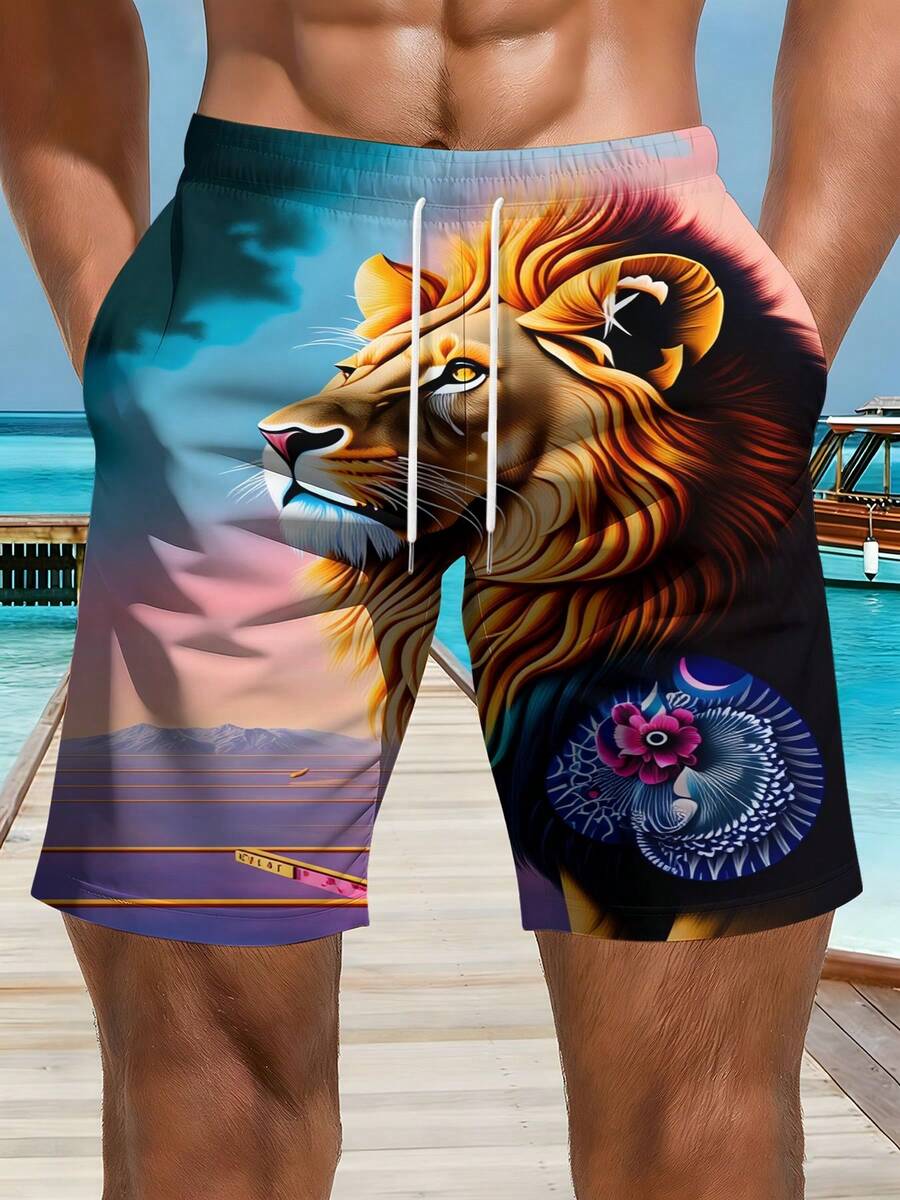 Swim Trunk Quick Dry - Mens Beach Shorts 3D Print Lion