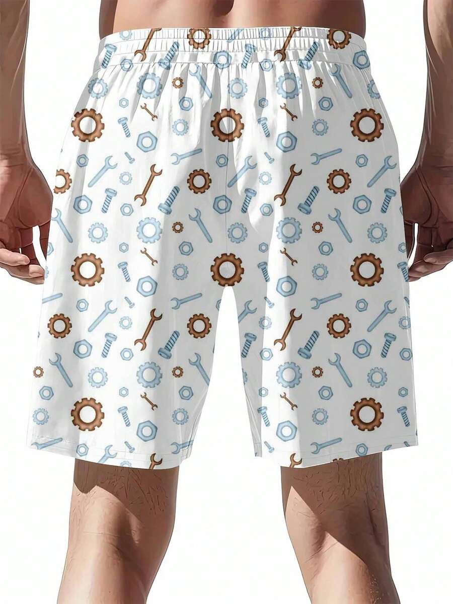Swim Trunk Quick Dry - Mechanical Tools Pattern Swim Trunks For