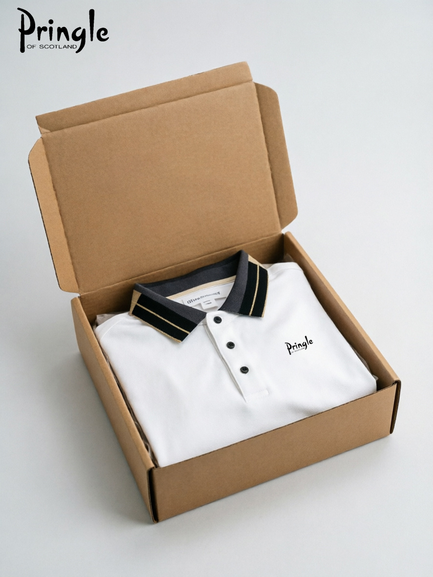 Polo Shirt Pique - Pringle of Scotland Contrast Collar White