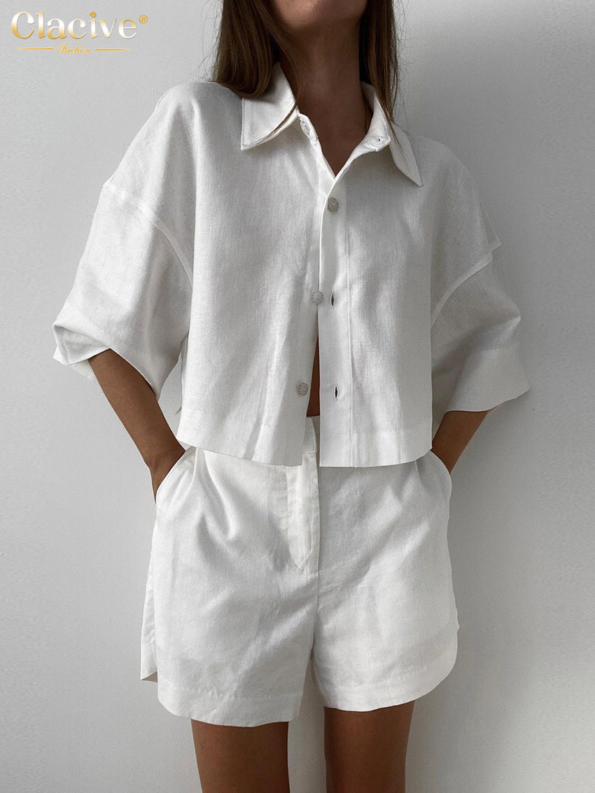Linen Shirt Breathable - Clacive Summer Slim White Linen Two