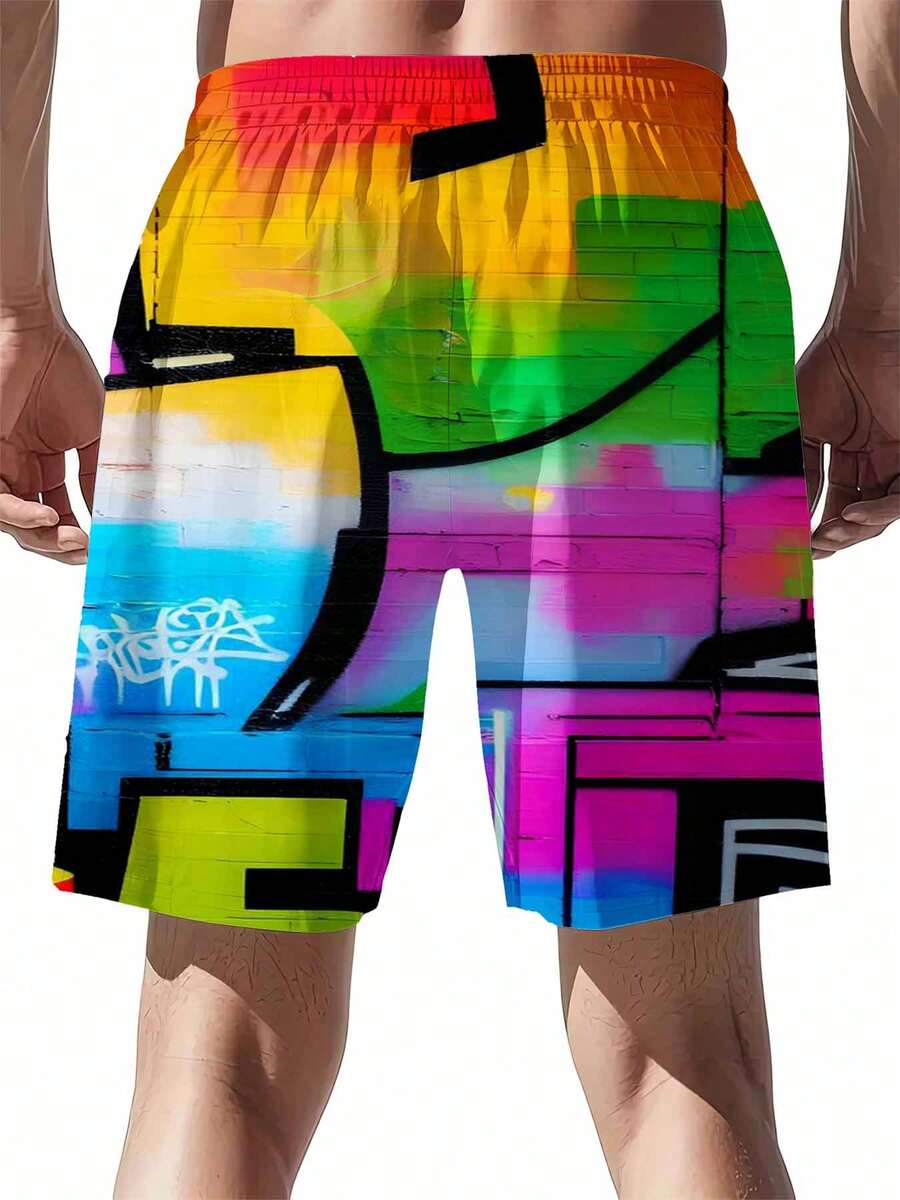 Mens Rainbow Graffiti Print Sw - Swim Trunk Quick Dry ulasan dan harga