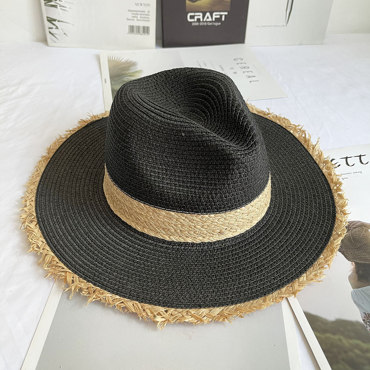 Fringed Brim Panama Hat Wide B - Bucket Hat Straw ulasan dan harga