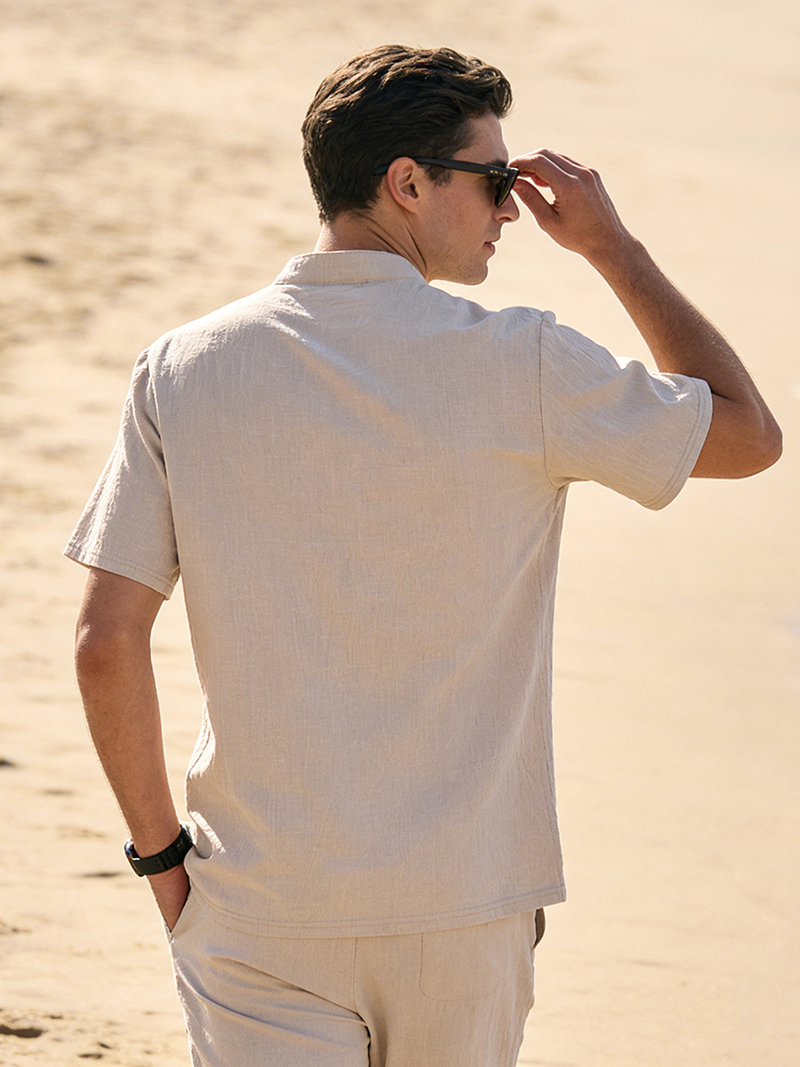 Men's Cotton Linen Henley Shir - Linen Shirt Breathable ulasan dan harga