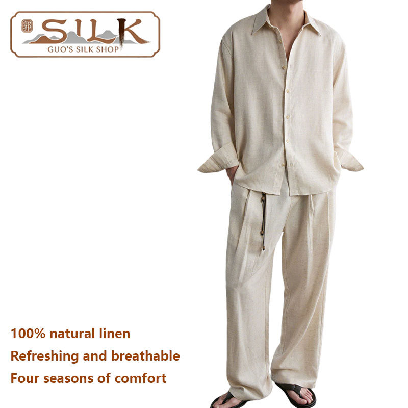 High-end Natural Linen Men's S - Linen Shirt Breathable ulasan dan harga