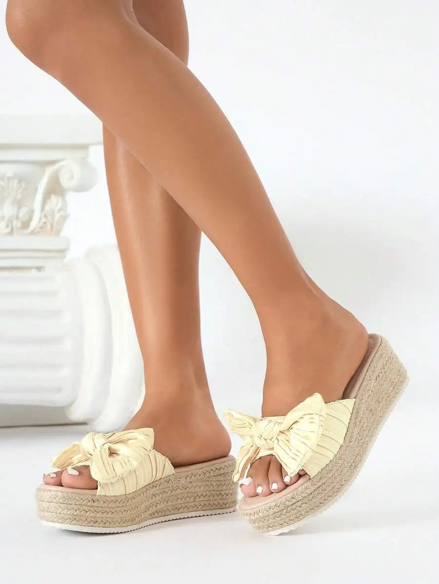 Pleated Satin Bow Espadrille P - Espadrille Slip On ulasan dan harga