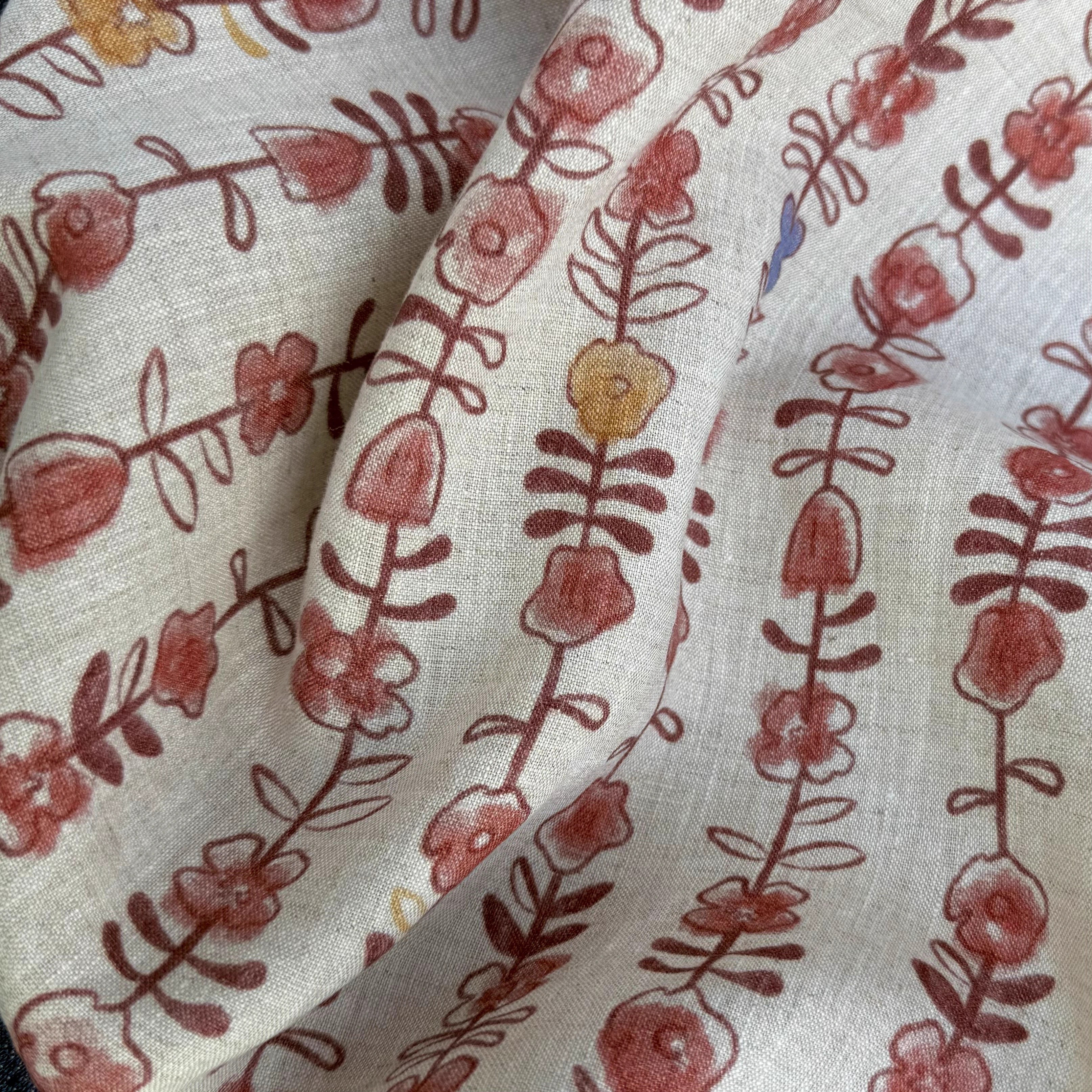 1yard Unique flowers print fab - Linen Shirt Breathable ulasan dan harga
