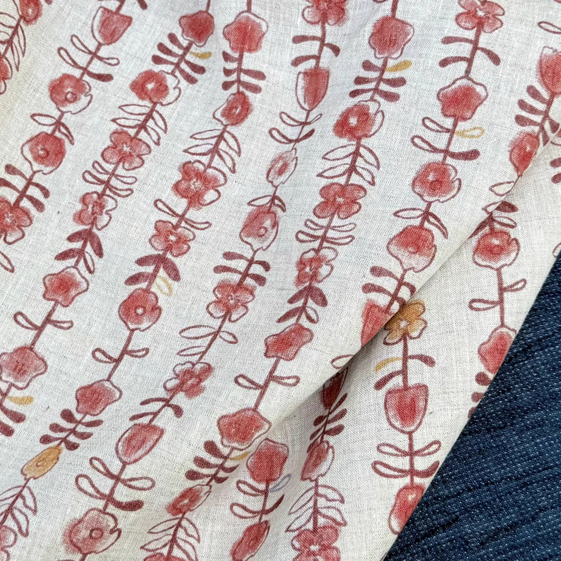 1yard Unique flowers print fab - Linen Shirt Breathable ulasan dan harga