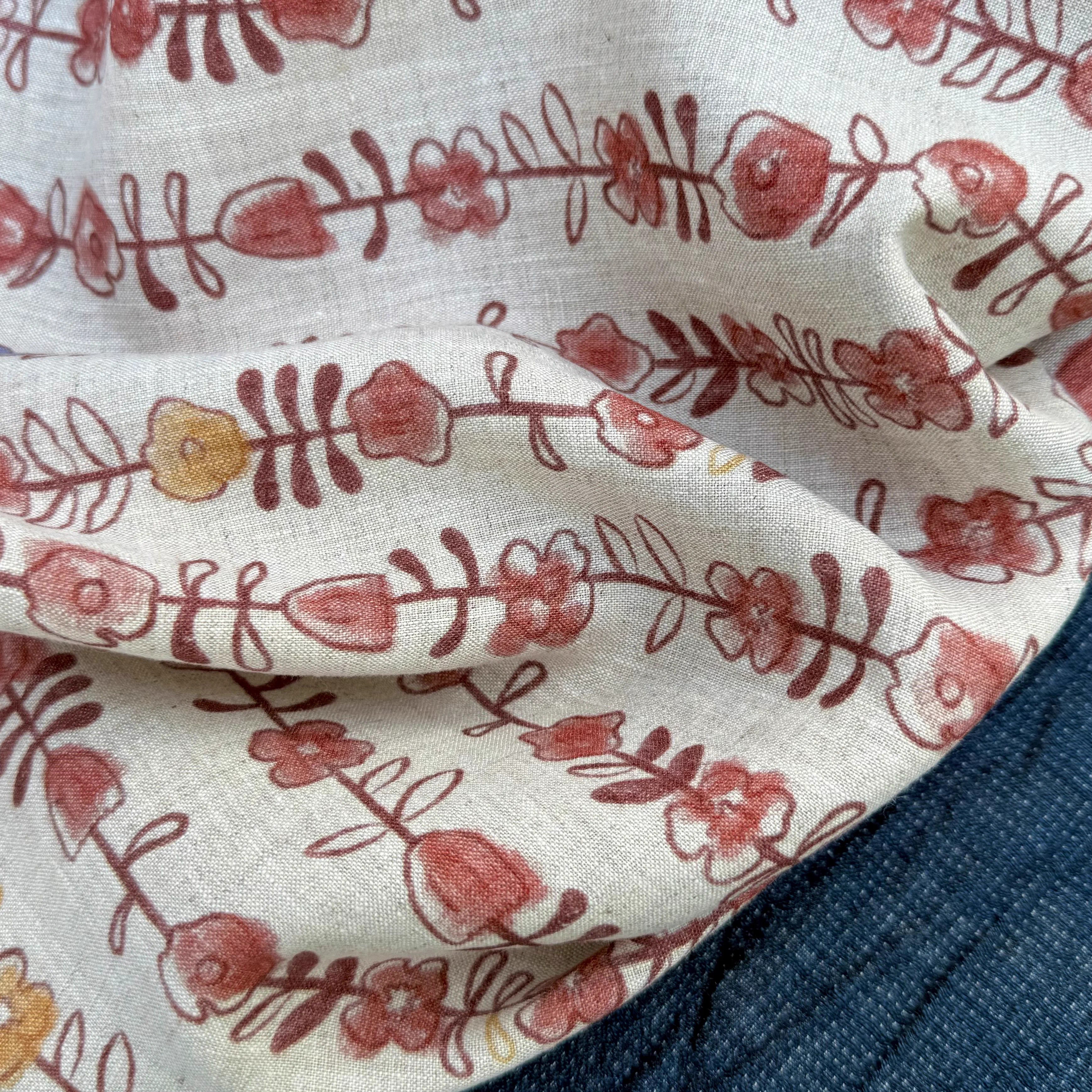 1yard Unique flowers print fab - Linen Shirt Breathable ulasan dan harga