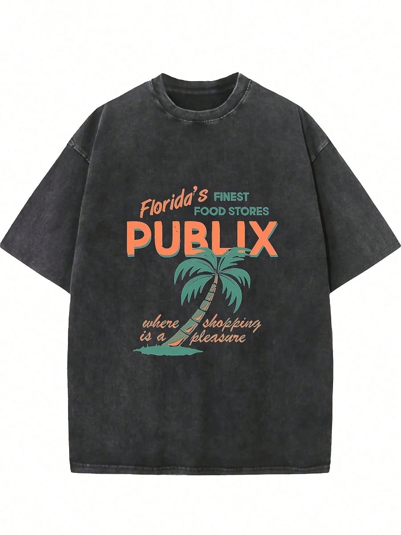 Black Washed Graphic Tee with  - Tee Graphic Print ulasan dan harga