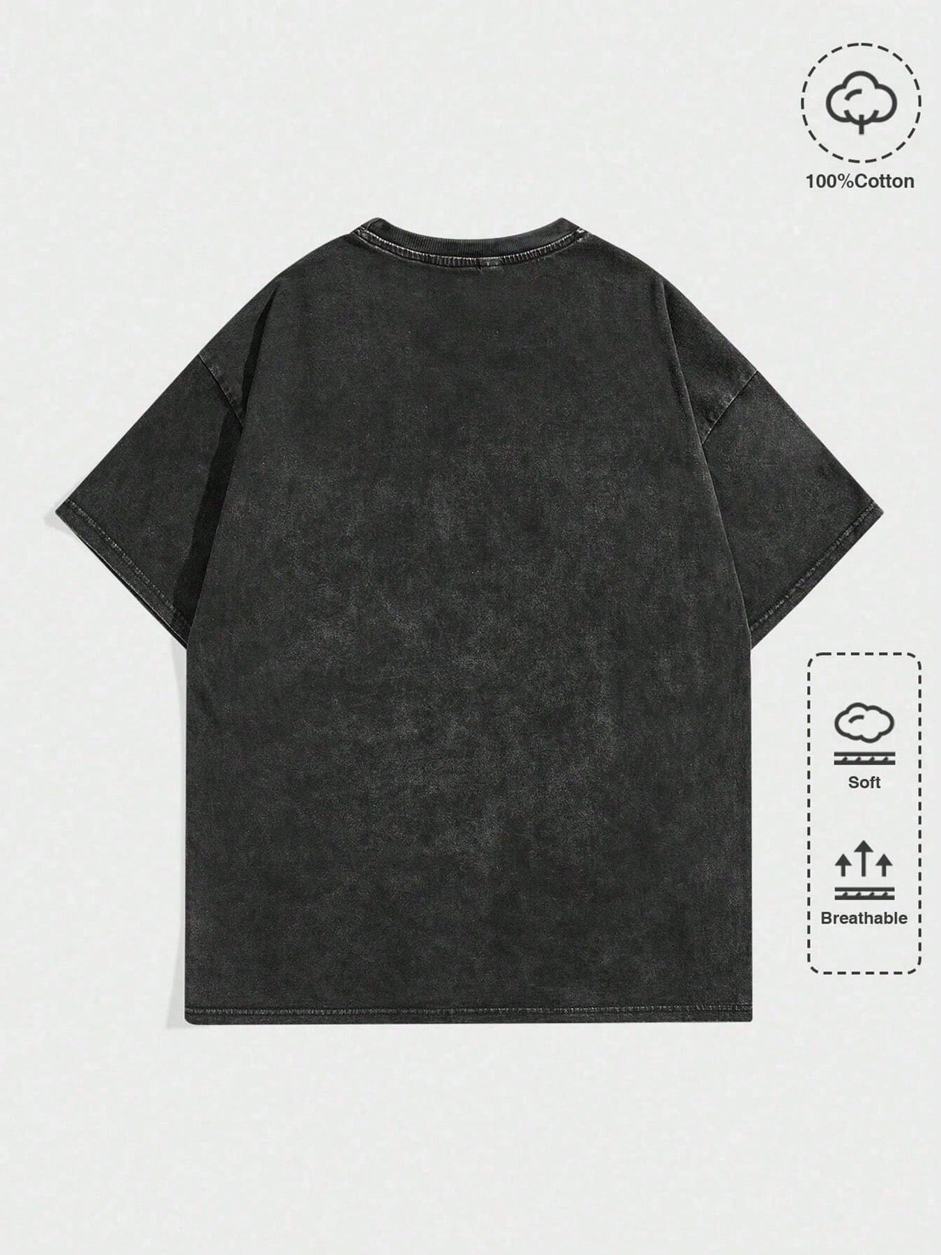 Black Washed Graphic Tee with  - Tee Graphic Print ulasan dan harga