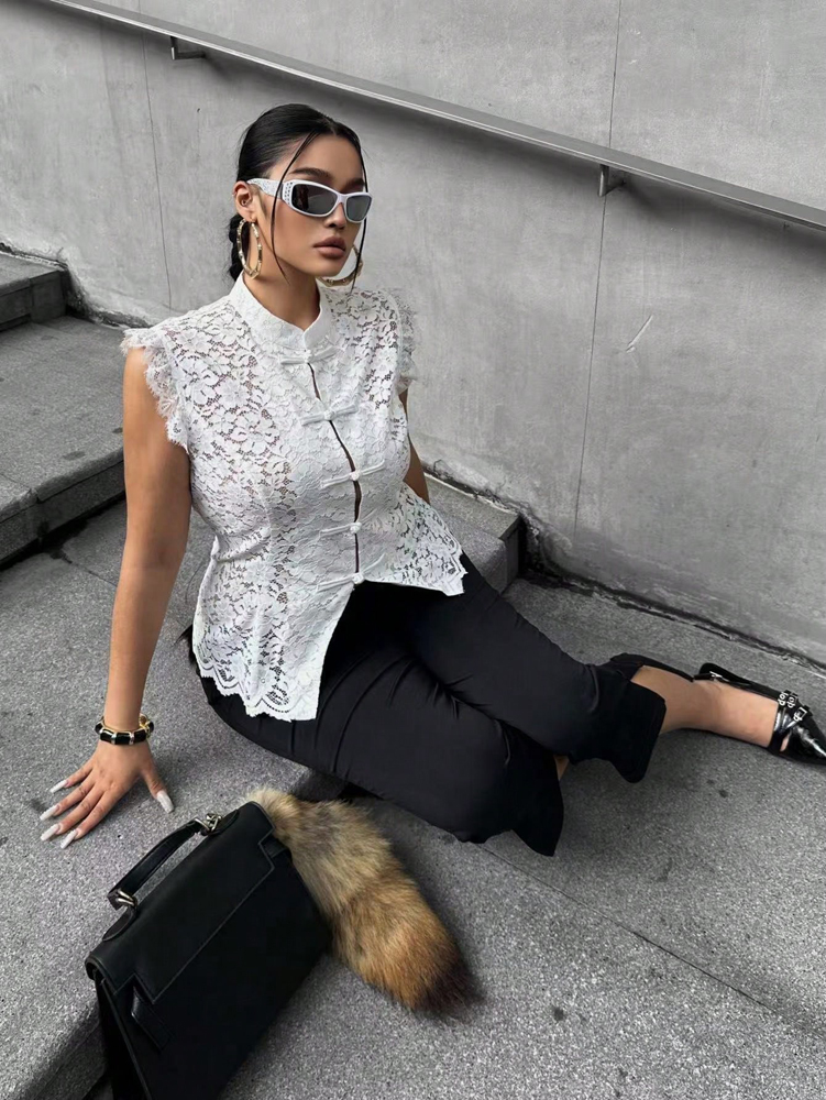 Plus Size Elegant Lace Blouse, - Shirt Camp Collar ulasan dan harga