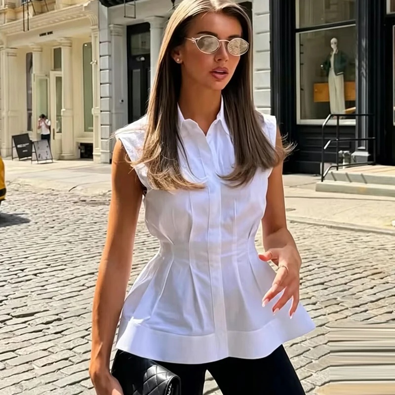 Women Casual Sleeveless Slim S - Shirt Camp Collar ulasan dan harga