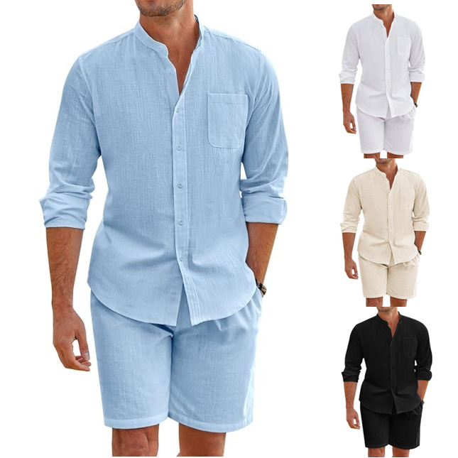 Simple Casual Men's Cotton Lin - Linen Shirt Breathable ulasan dan harga