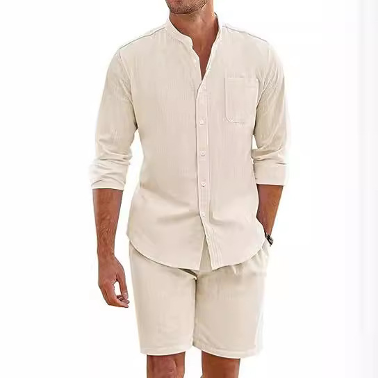 Simple Casual Men's Cotton Lin - Linen Shirt Breathable ulasan dan harga
