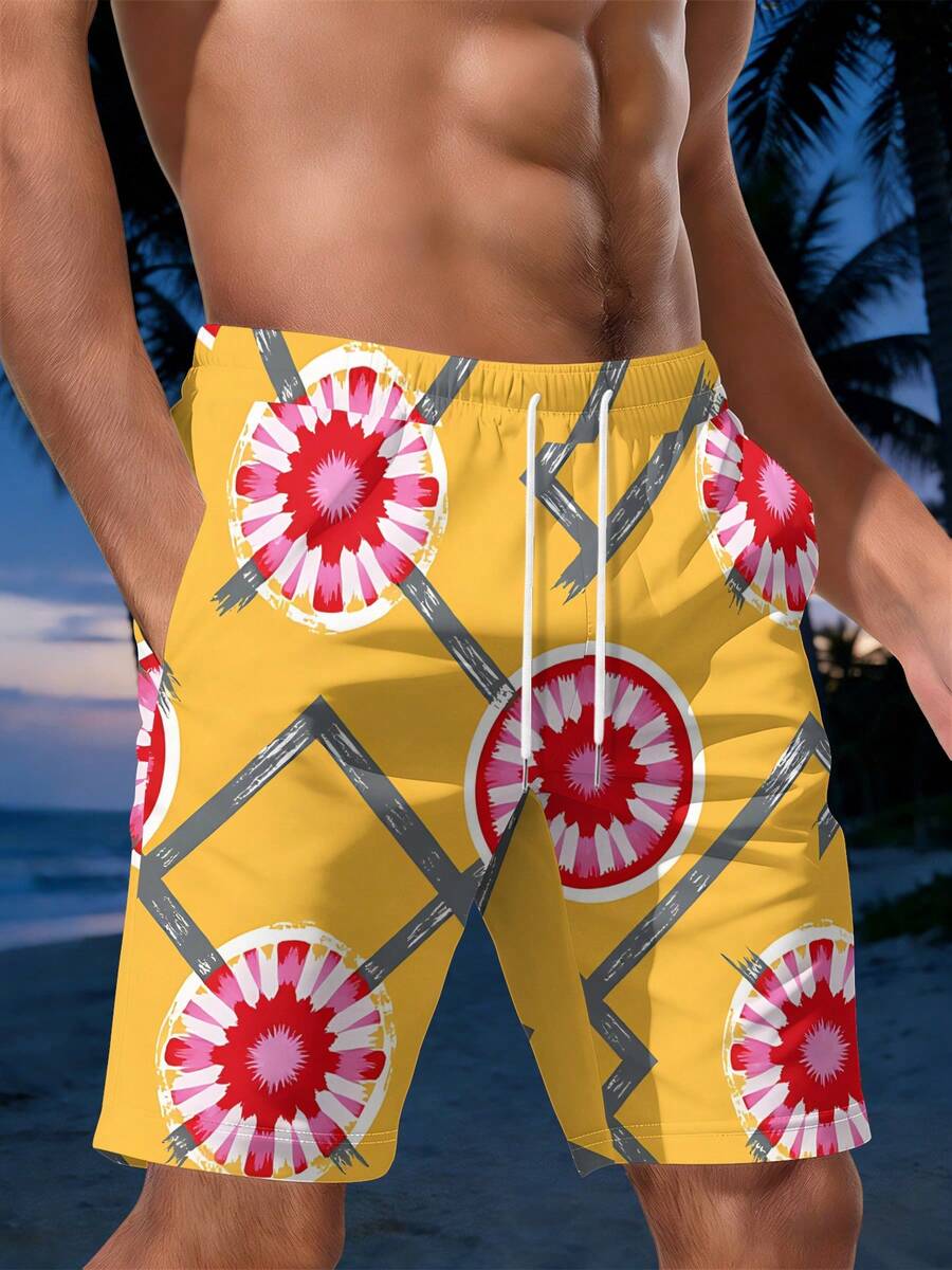 Mens Geometric Floral Print Be - Swim Trunk Quick Dry ulasan dan harga