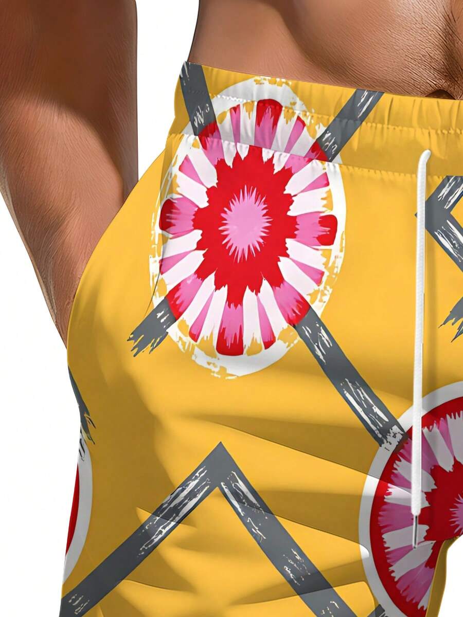 Mens Geometric Floral Print Be - Swim Trunk Quick Dry ulasan dan harga