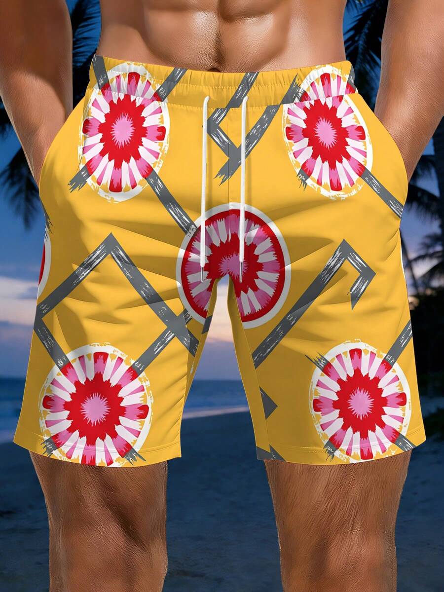 Mens Geometric Floral Print Be - Swim Trunk Quick Dry ulasan dan harga