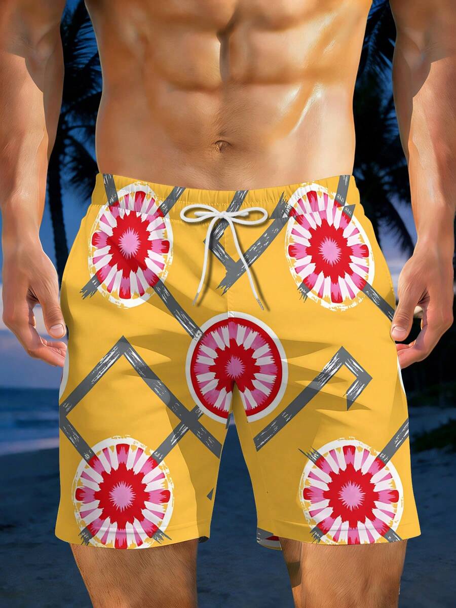 Mens Geometric Floral Print Be - Swim Trunk Quick Dry ulasan dan harga