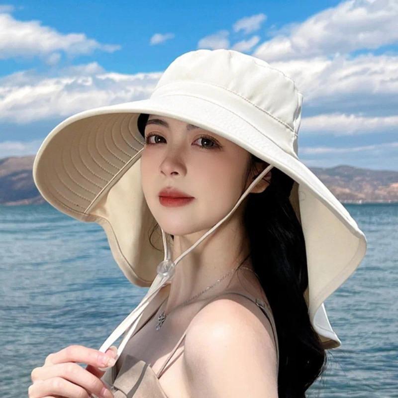 Outdoor UV Anti Neck Protectio - Bucket Hat Straw ulasan dan harga