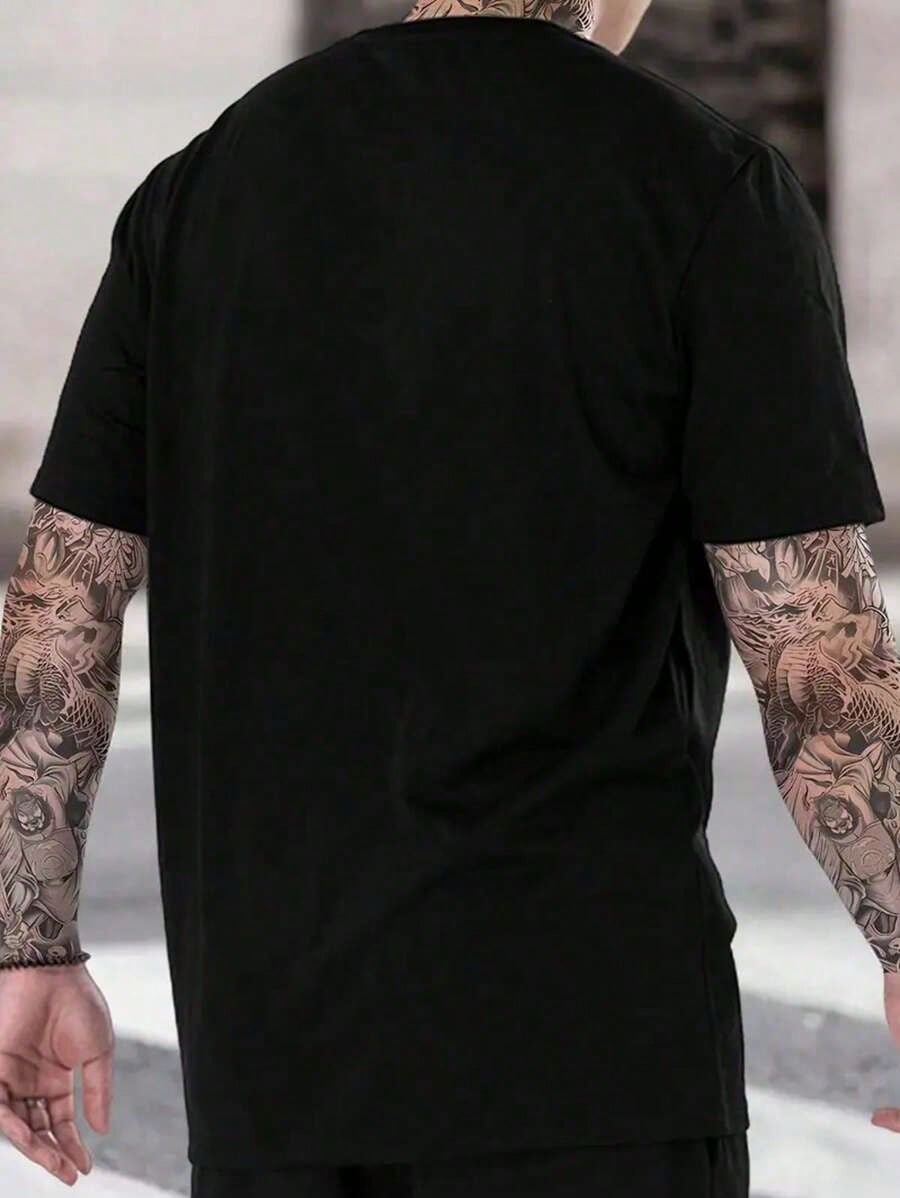Black Cotton Graphic Tee with  - Tee Graphic Print ulasan dan harga