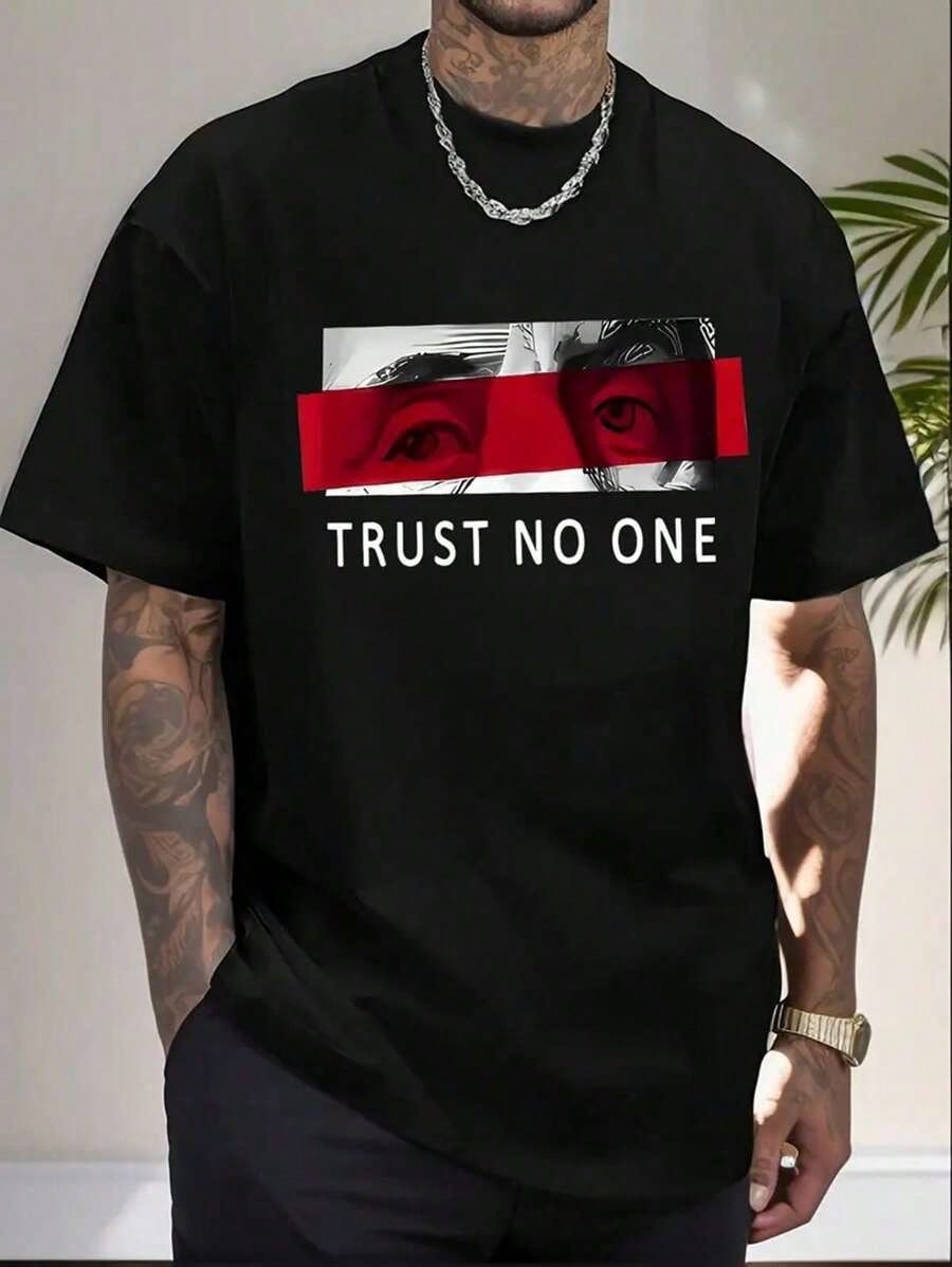 Black Cotton Graphic Tee with  - Tee Graphic Print ulasan dan harga