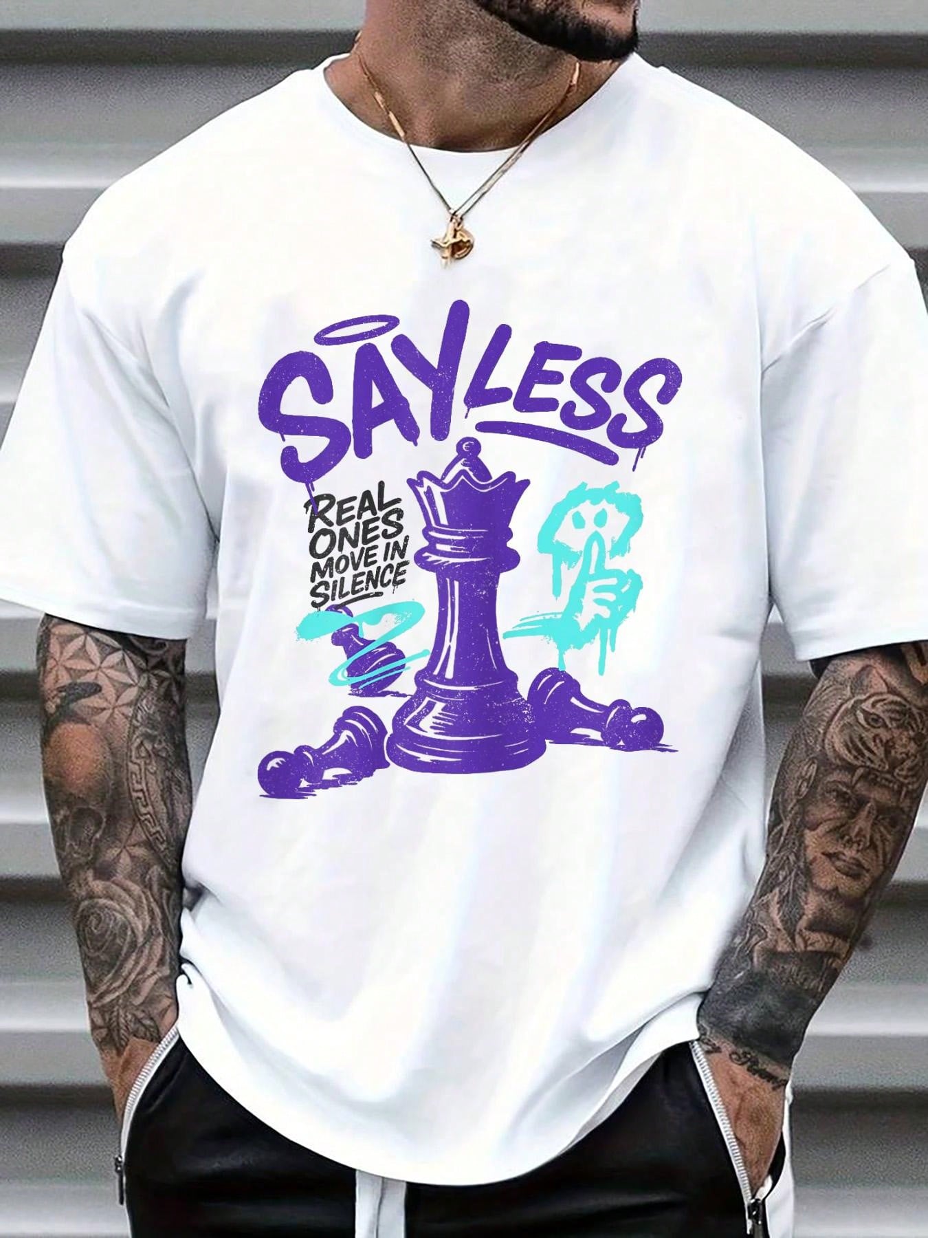 Men's White Cotton Graphic Tee - Tee Graphic Print ulasan dan harga
