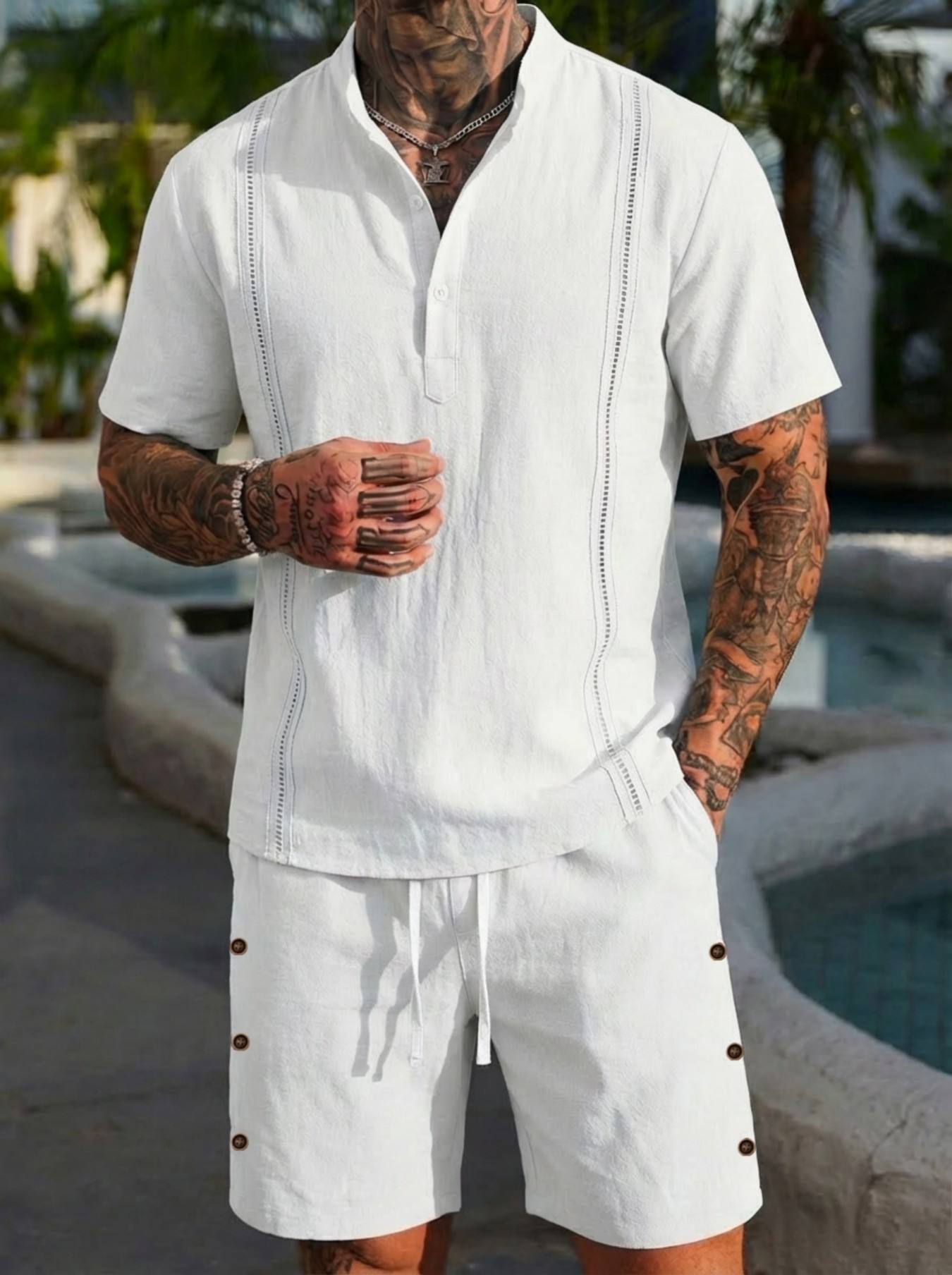 2026 men's summer beach casual - Short Linen Drawstring ulasan dan harga