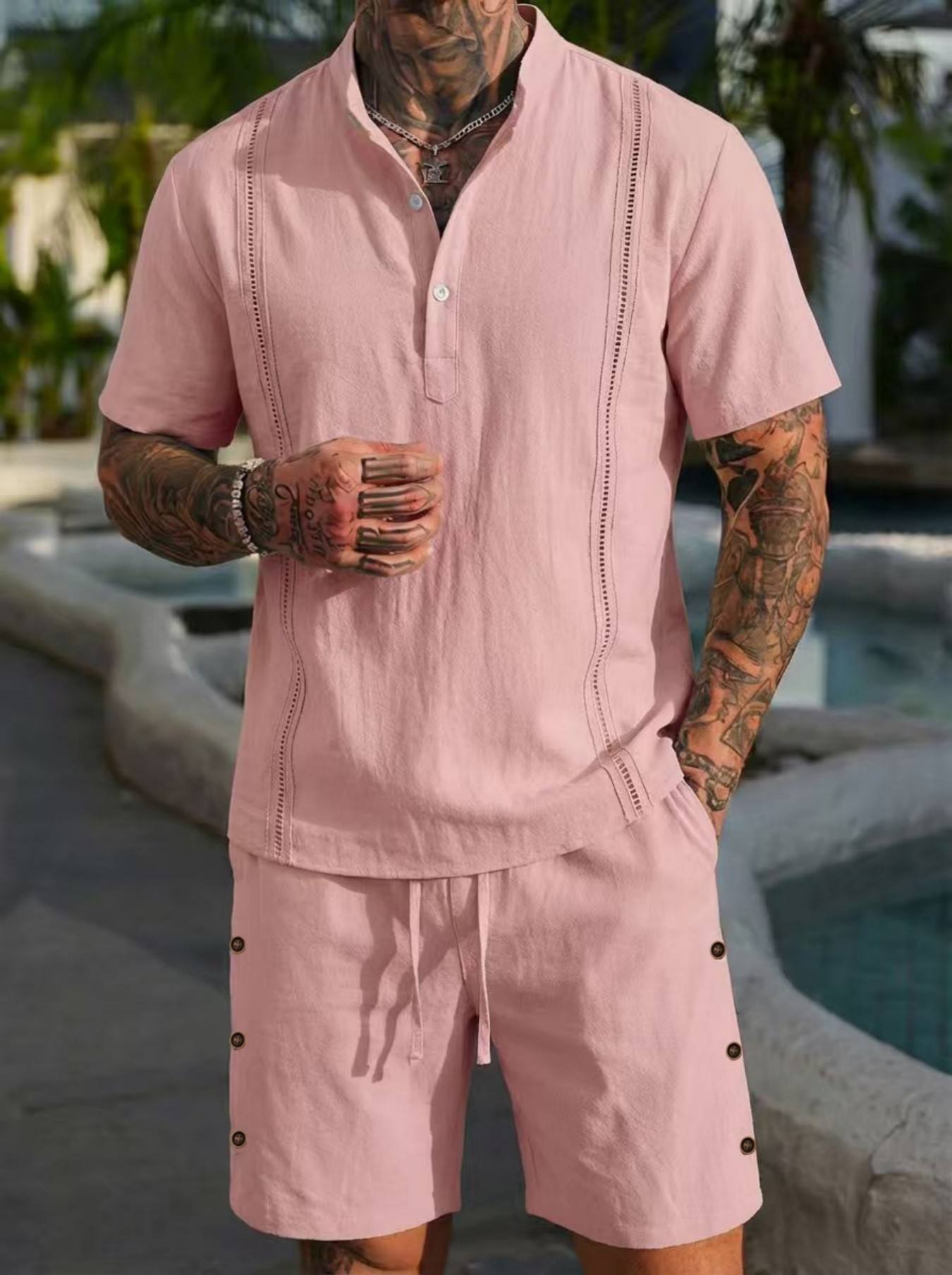 2026 men's summer beach casual - Short Linen Drawstring ulasan dan harga