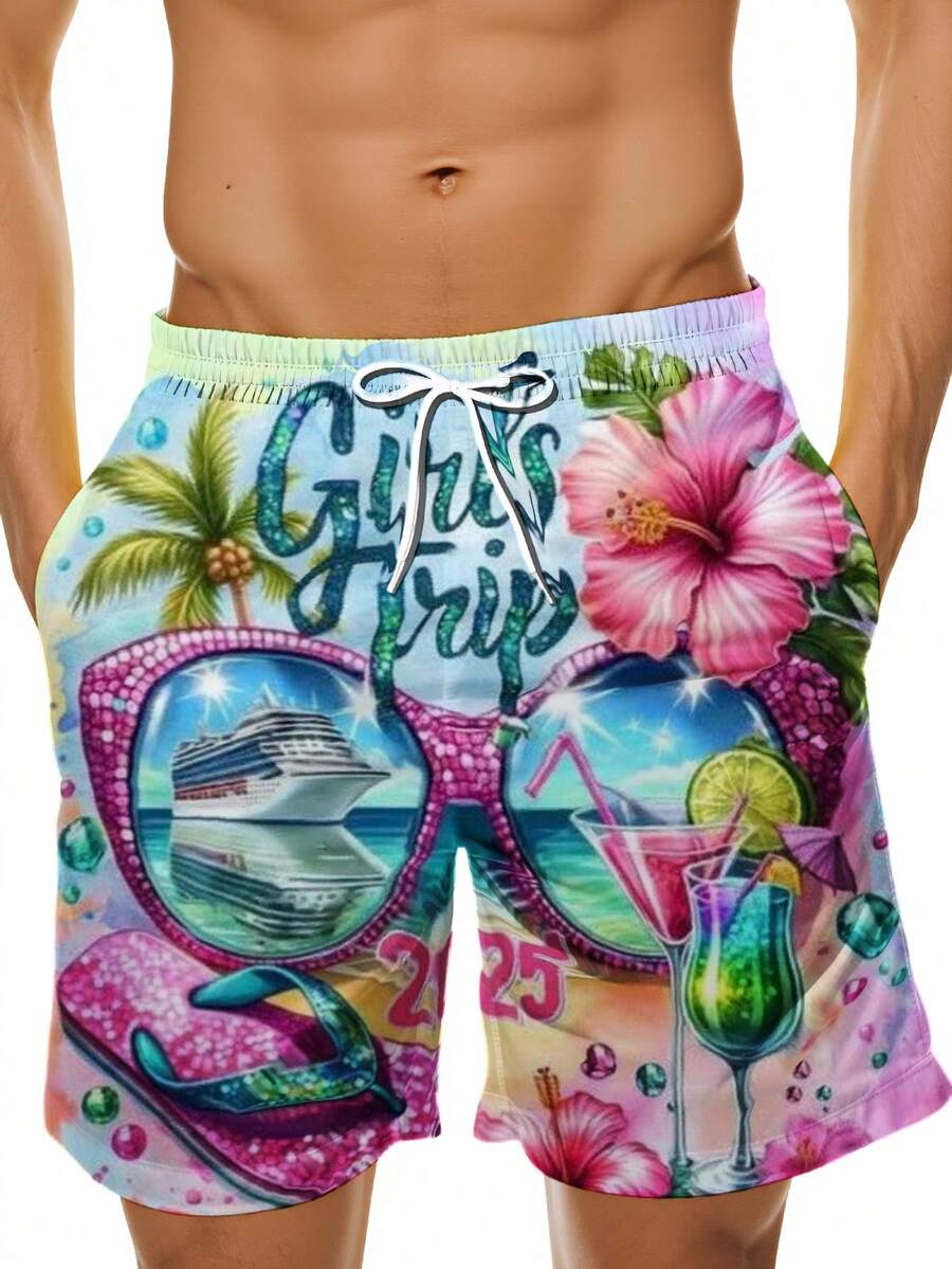 Mens Beach Swim Trunks 3D Prin - Swim Trunk Quick Dry ulasan dan harga