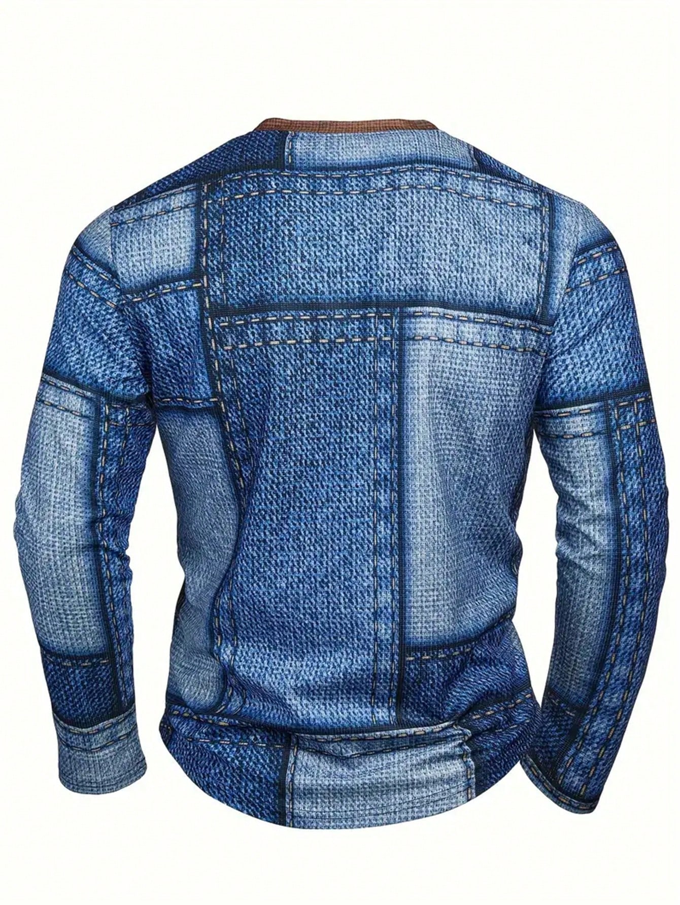 Men's Denim-Print Long Sleeve  - Tee Graphic Print ulasan dan harga