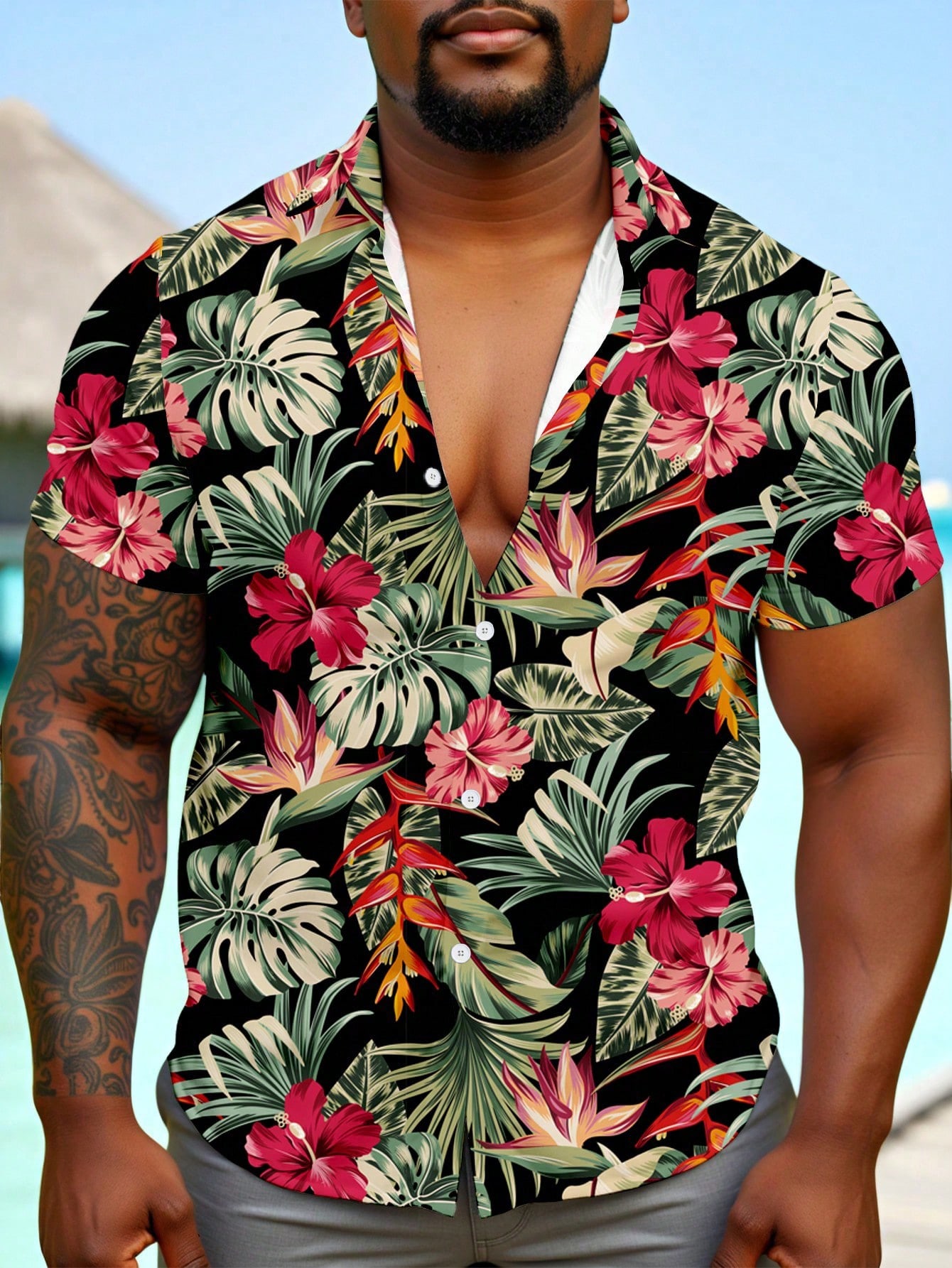 Casual Hawaiian Shirt Men Trop - Resort Shirt Floral ulasan dan harga