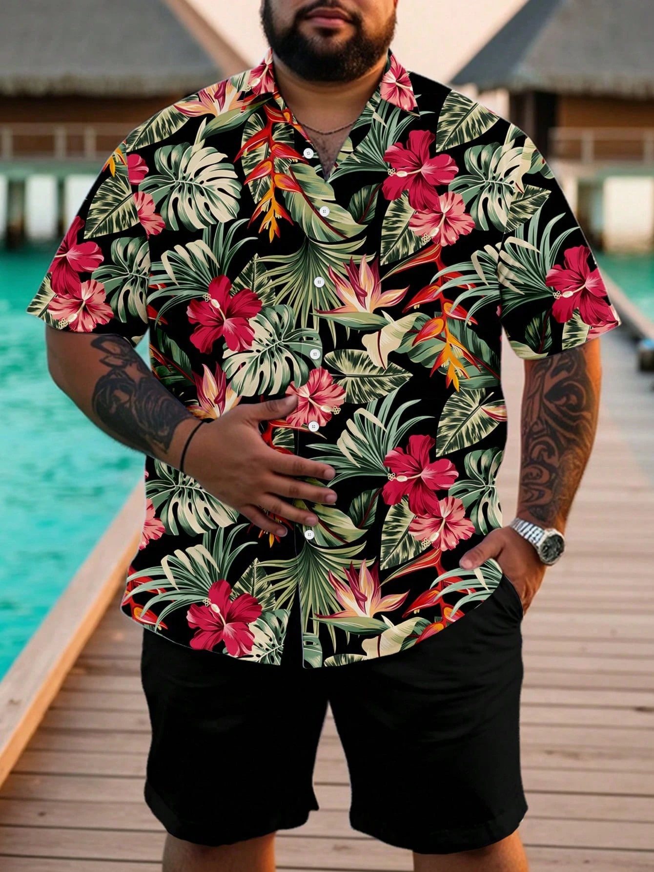 Casual Hawaiian Shirt Men Trop - Resort Shirt Floral ulasan dan harga