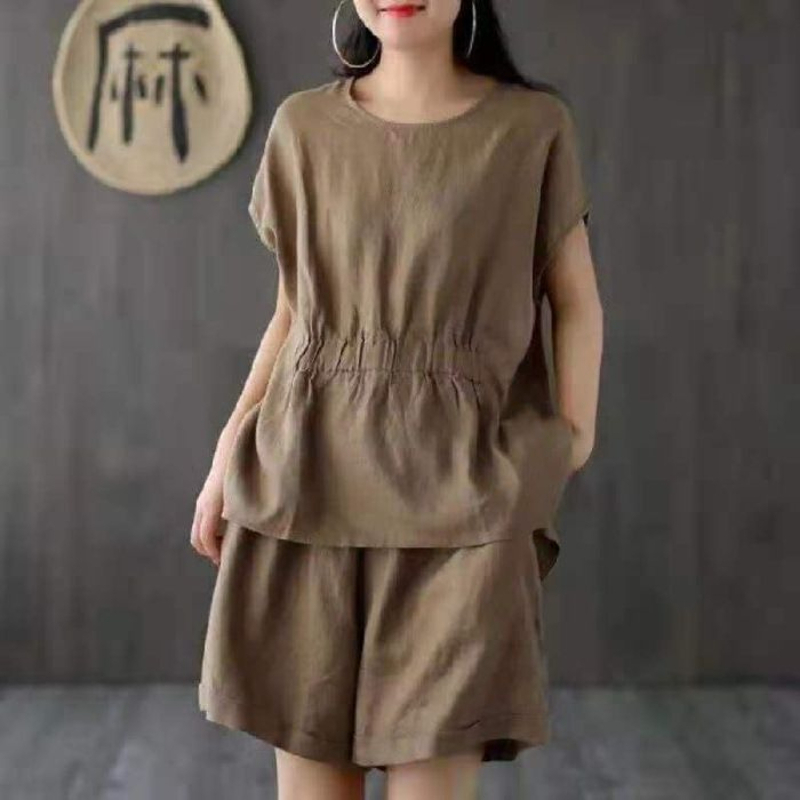 Linen casual solid color two-p - Linen Shirt Breathable ulasan dan harga