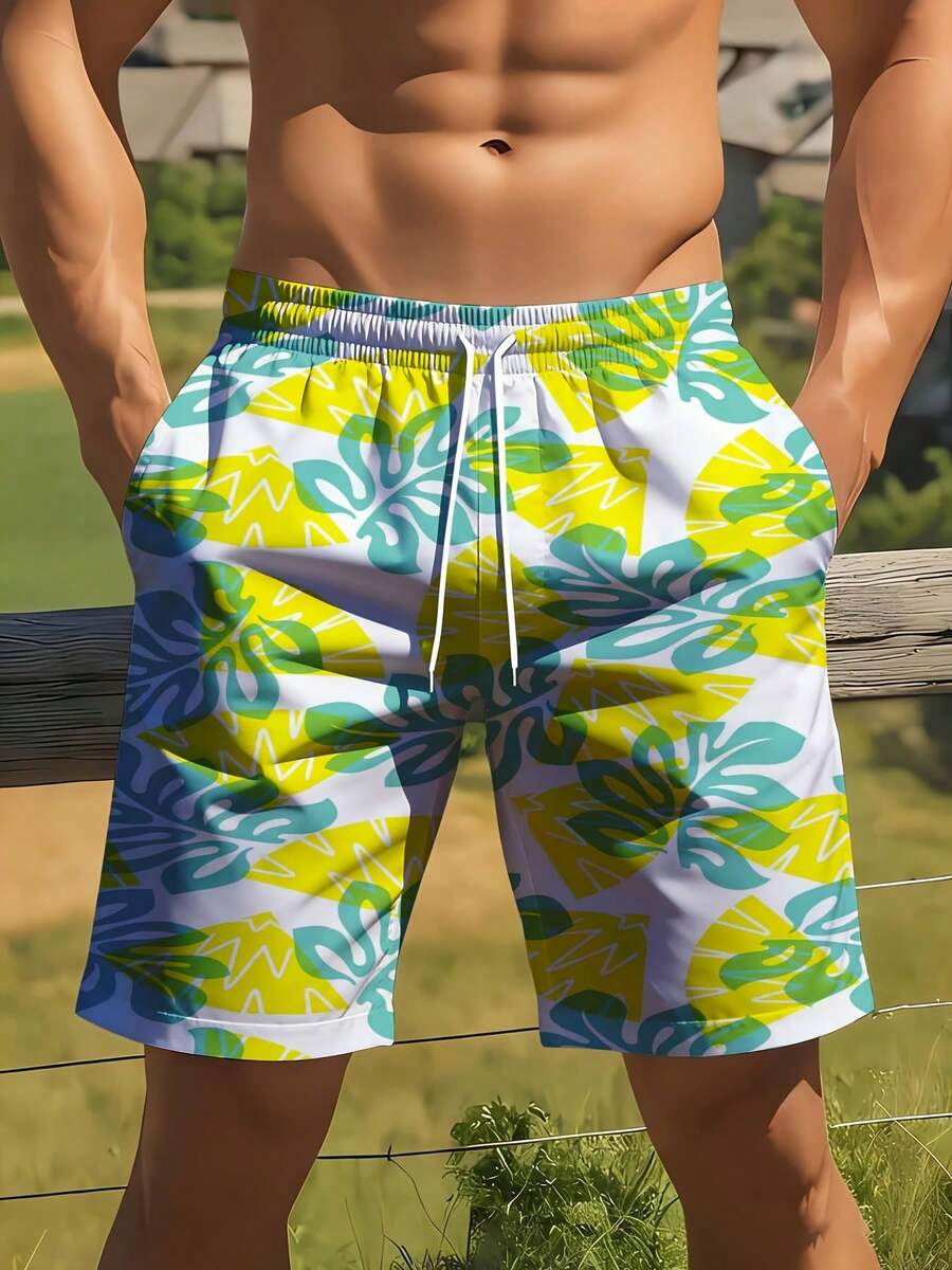 Mens Tropical Leaf Print Swim  - Swim Trunk Quick Dry ulasan dan harga