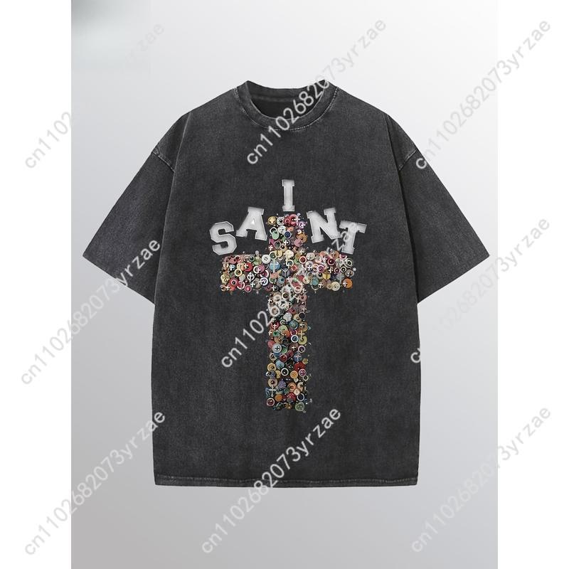 SAINT Retro Tshirt Man Woman H - Linen Shirt Breathable ulasan dan harga