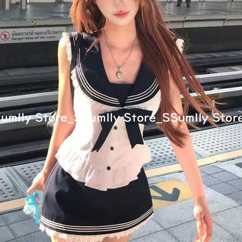 College Style Bow Sweet 2 Piec - Shirt Camp Collar ulasan dan harga