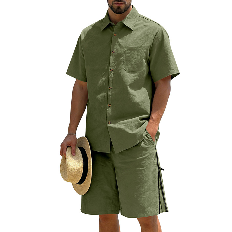 Men's Casual Cotton Linen 2 Pi - Short Linen Drawstring ulasan dan harga
