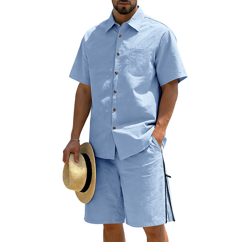 Men's Casual Cotton Linen 2 Pi - Short Linen Drawstring ulasan dan harga