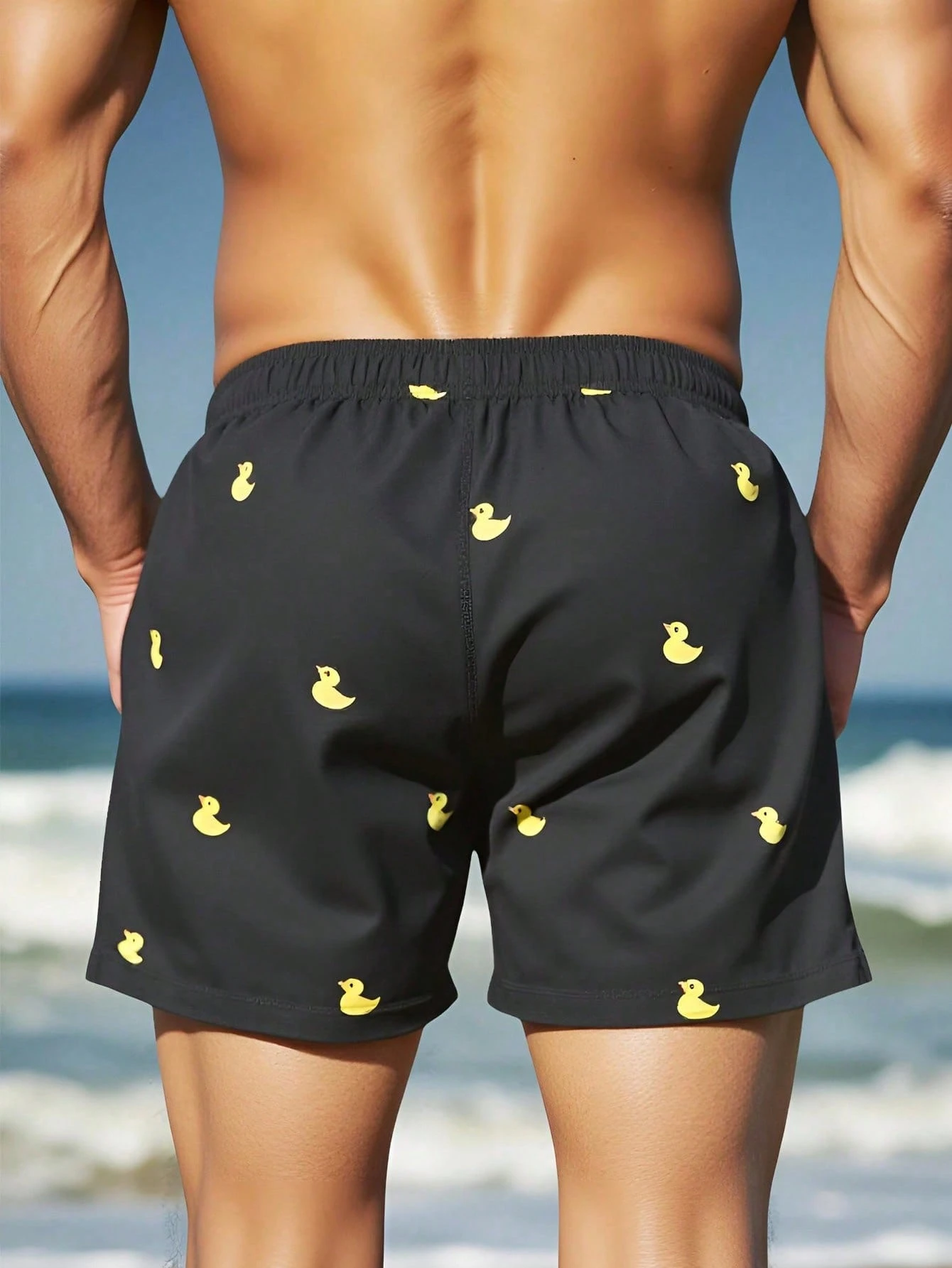 Men's Black Beach Shorts With  - Swim Trunk Quick Dry ulasan dan harga
