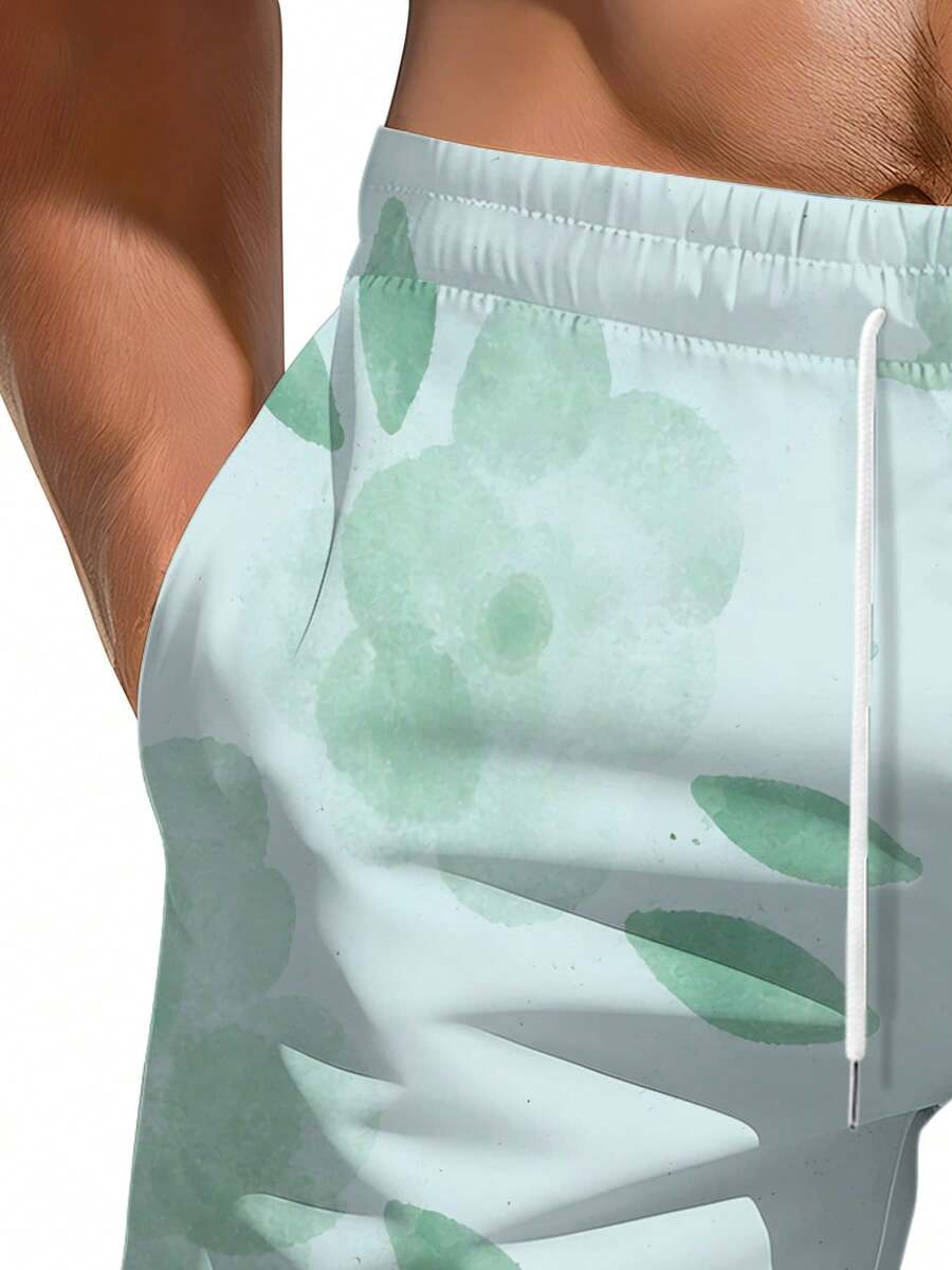 Mens Floral Print Beach Shorts - Swim Trunk Quick Dry ulasan dan harga