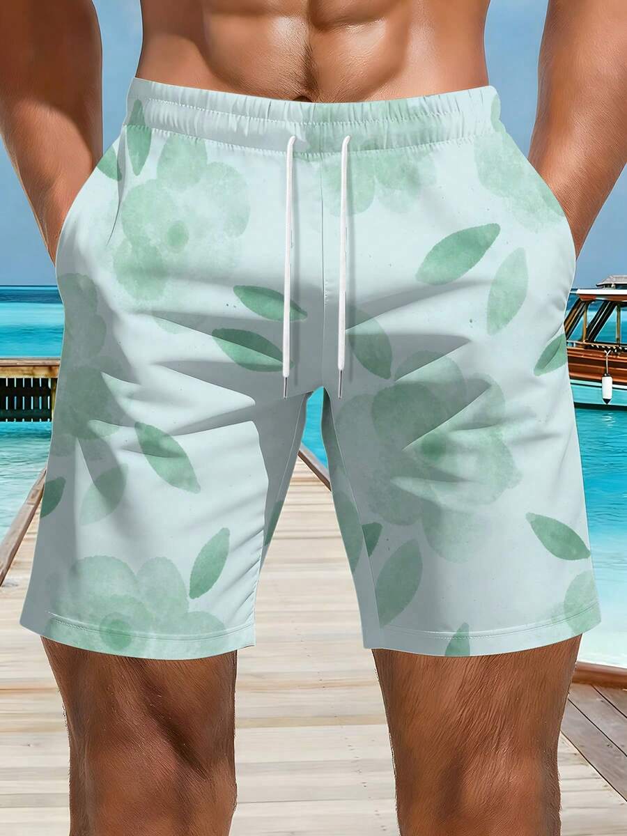 Mens Floral Print Beach Shorts - Swim Trunk Quick Dry ulasan dan harga
