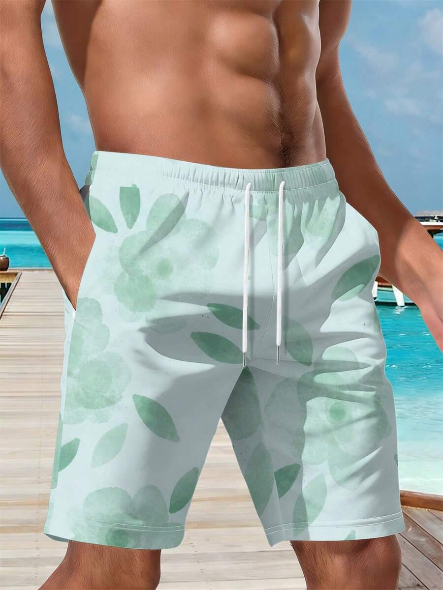 Mens Floral Print Beach Shorts - Swim Trunk Quick Dry ulasan dan harga