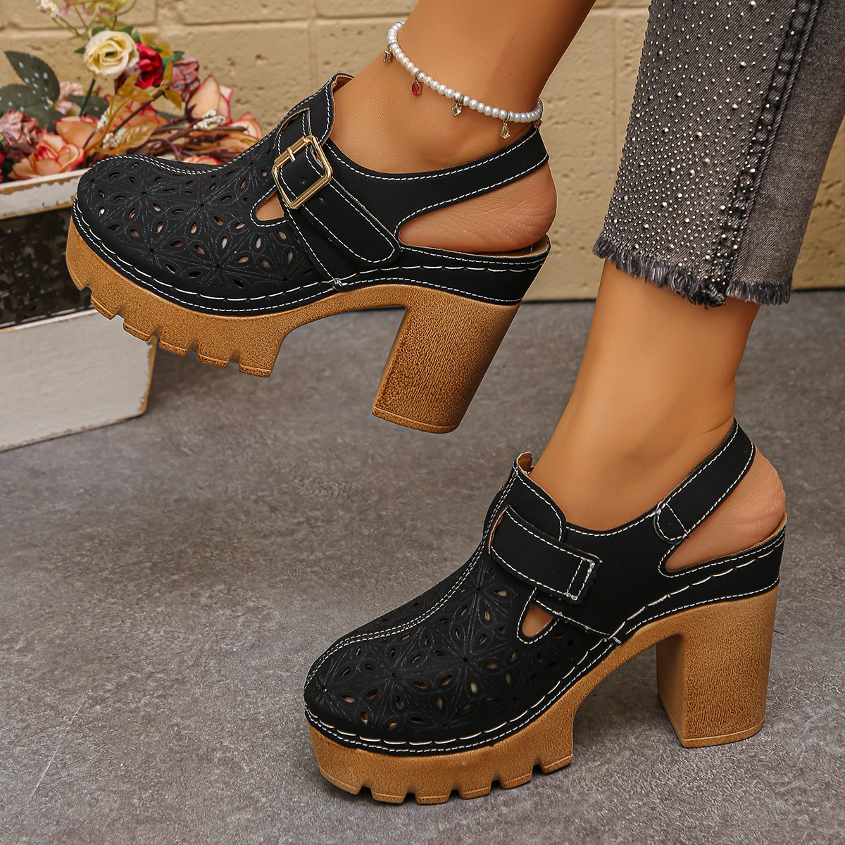 Large Size Women's Thick Heel  - Casual Sandal Leather ulasan dan harga