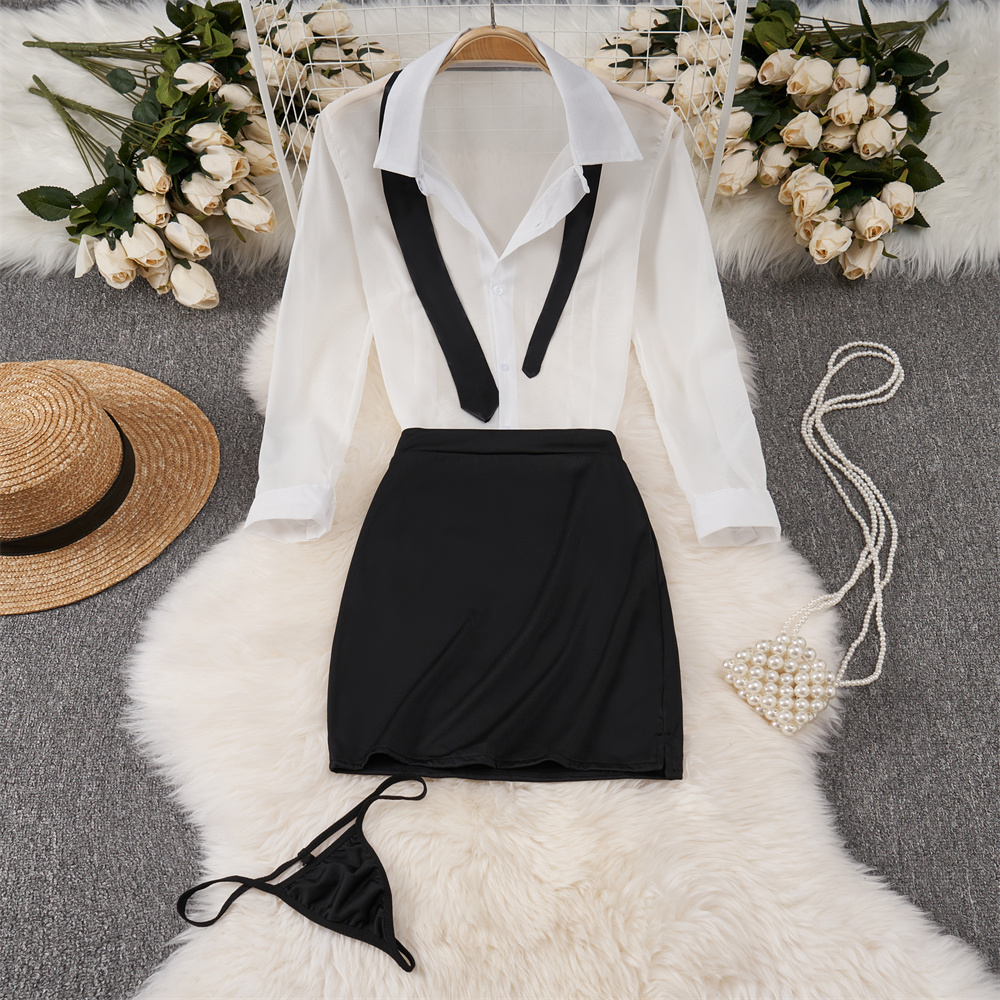 Sexy Transparent Long Sleeve S - Shirt Camp Collar ulasan dan harga