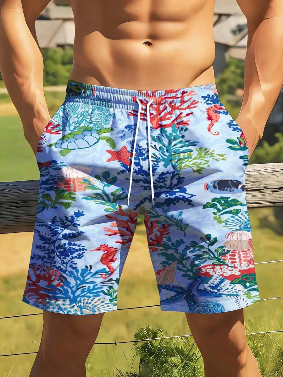 Mens Ocean Life Print Swim Tru - Swim Trunk Quick Dry ulasan dan harga