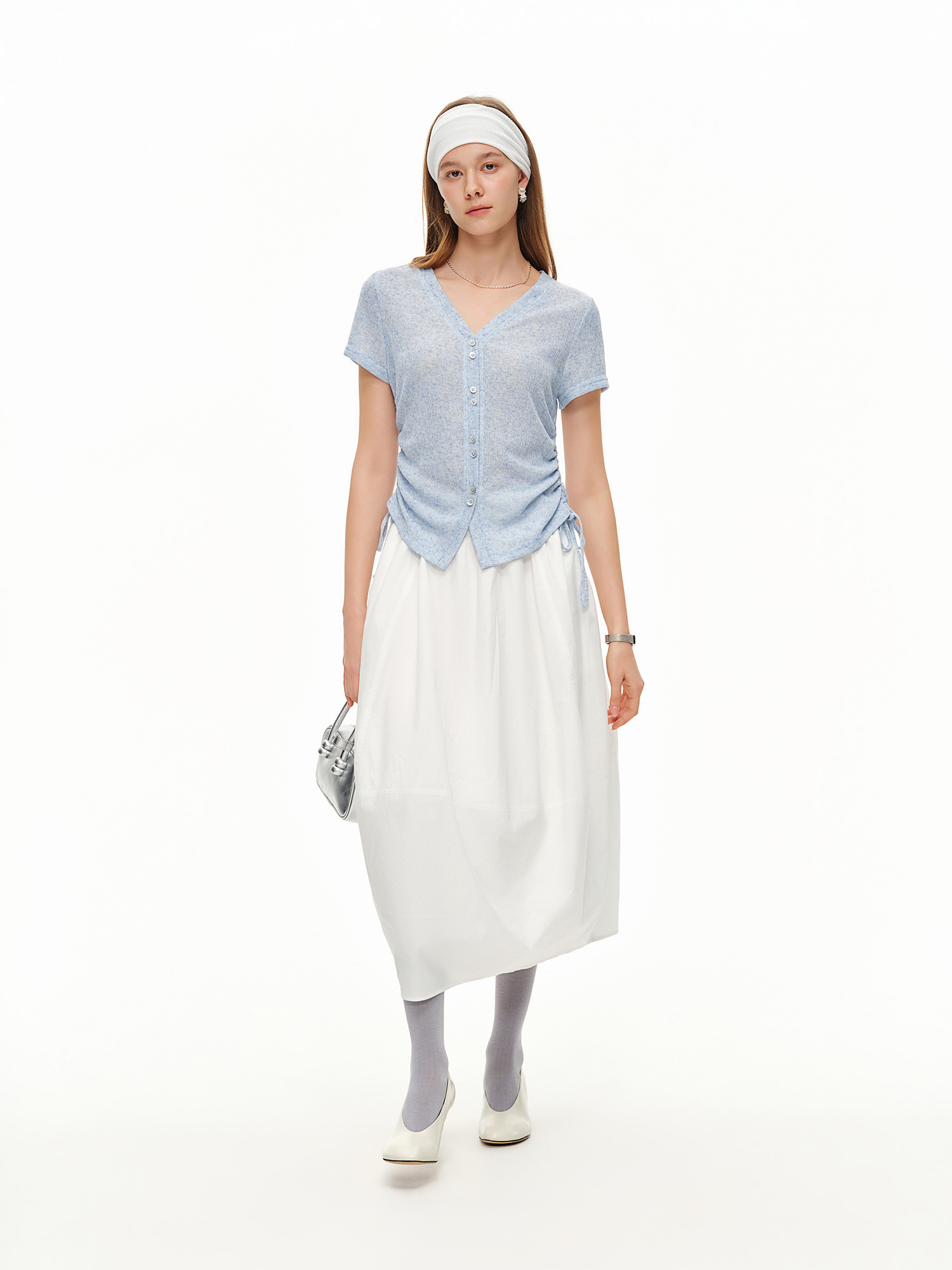 DUSHU Lightweight V-neck Linen - Short Linen Drawstring ulasan dan harga