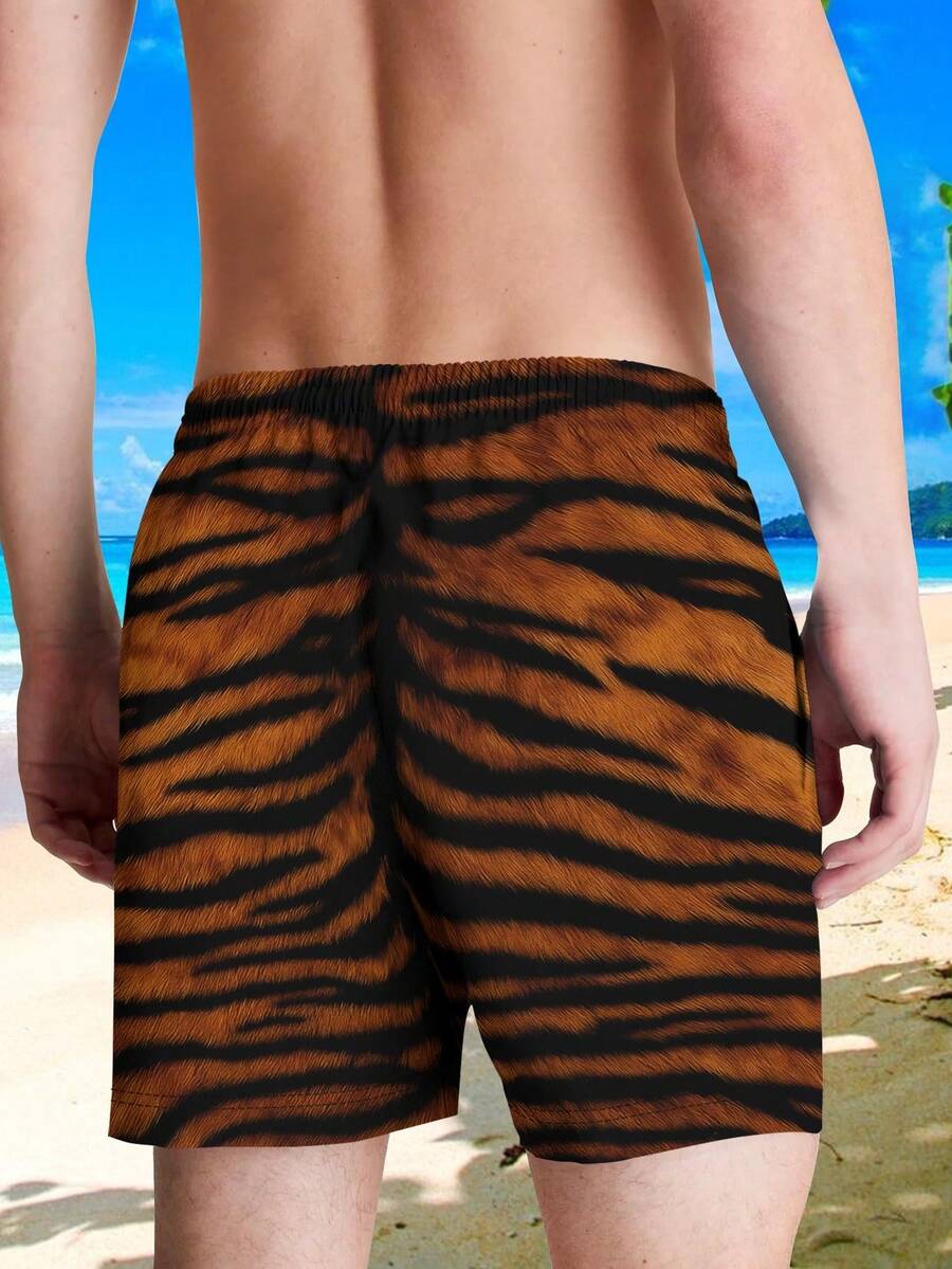 Mens Tiger Print Beach Shorts  - Swim Trunk Quick Dry ulasan dan harga
